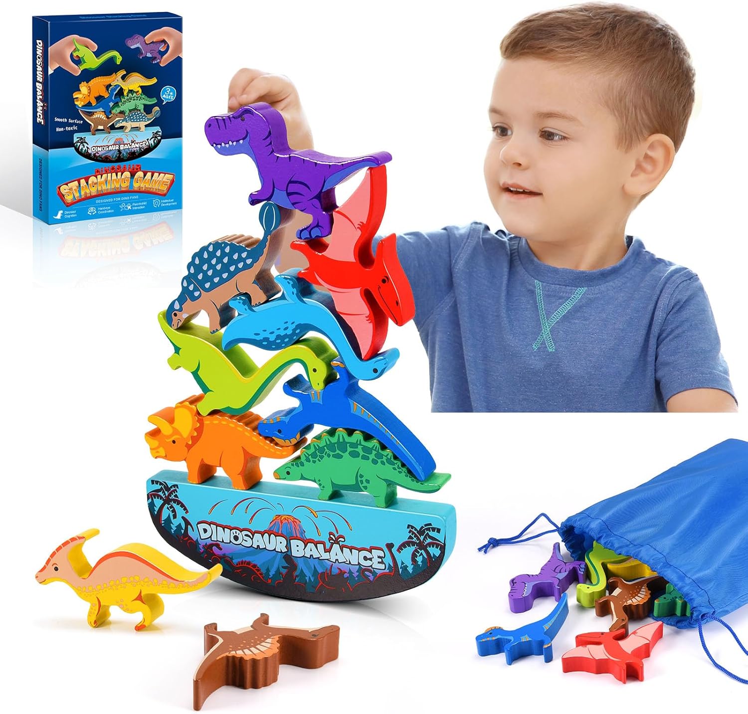 DejaNard Toys for 3-9 Year Old Boys, Kids Toys Age 3-8 Year Old Boys Gifts Dinosaur Toys for Boys Girls Toys Age 3 4 5 6 Wooden Stacking Toys Building Blocks for 3 Year Olds Games for 3 4 5 Year Olds