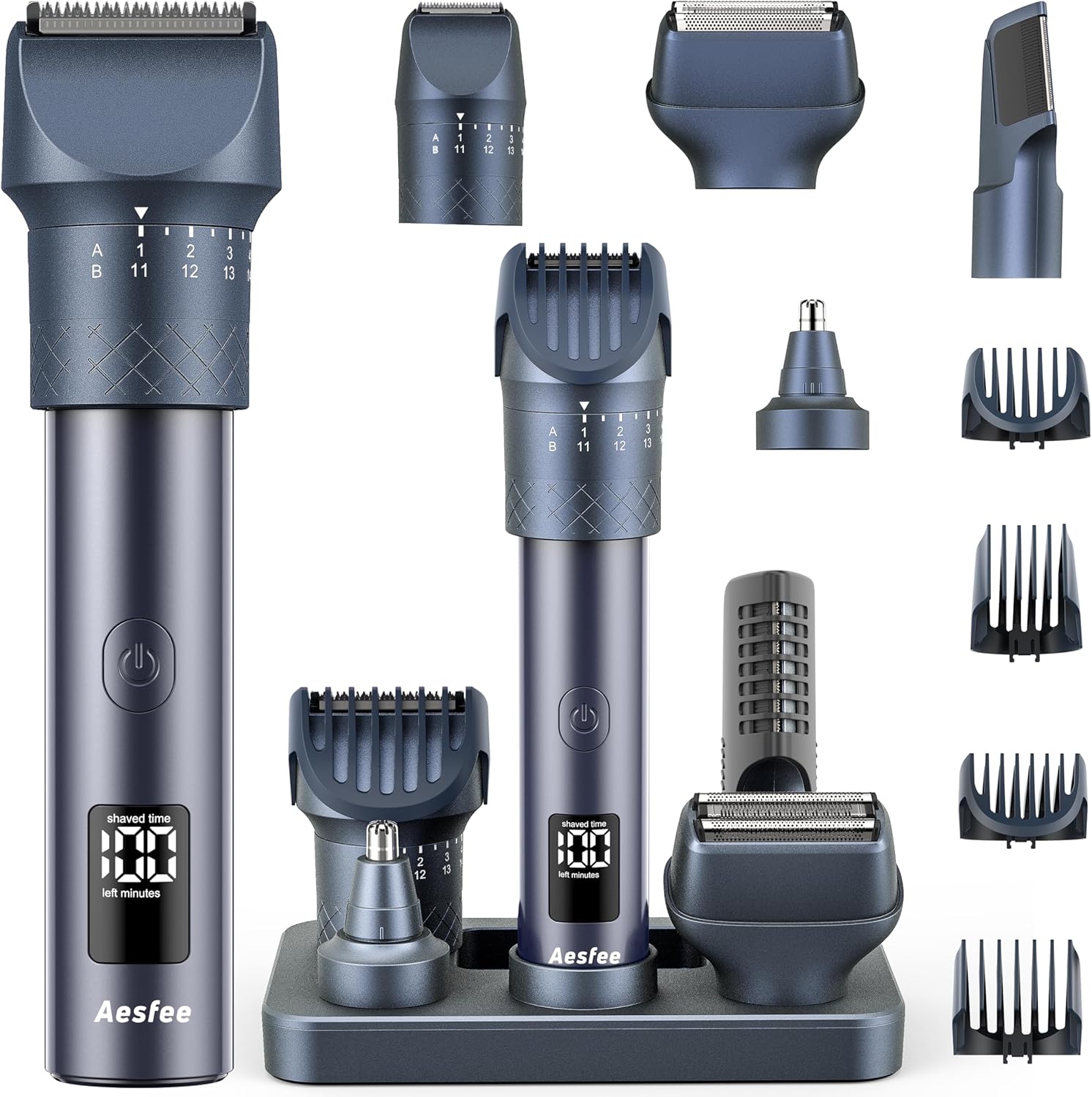Beard Trimmer for Men Hair Clippers with Precise Dial Adjustable Cutting Length Settings, All-in-One Electric Shavers Nose&Ear Body Trimmer, IPX7 Waterproof Wet and Dry with USB-C Rechargeable Dock