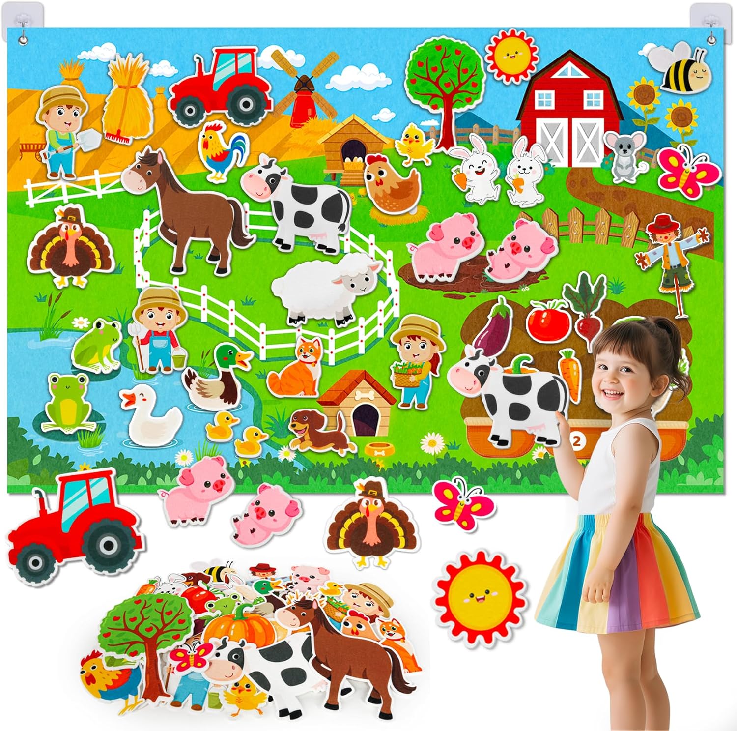 Farm Animals Felt Story Board Set, 3.5Ft 38Pcs Interactive Storytelling Busy Board Toys for 2 Year Old Boy Girl, Animal Farm Barnyard Preschool Learning Activities Toddler Toys for Ages 2-4 Gifts
