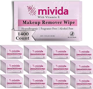 mivida 1400 Count Bulk Individually Wrapped Makeup Remover Wipes with Vitamin E | Hypoallergenic, Fragrance-Free, Alcohol-Free makeup wipes | Bulk single make up removing wipes