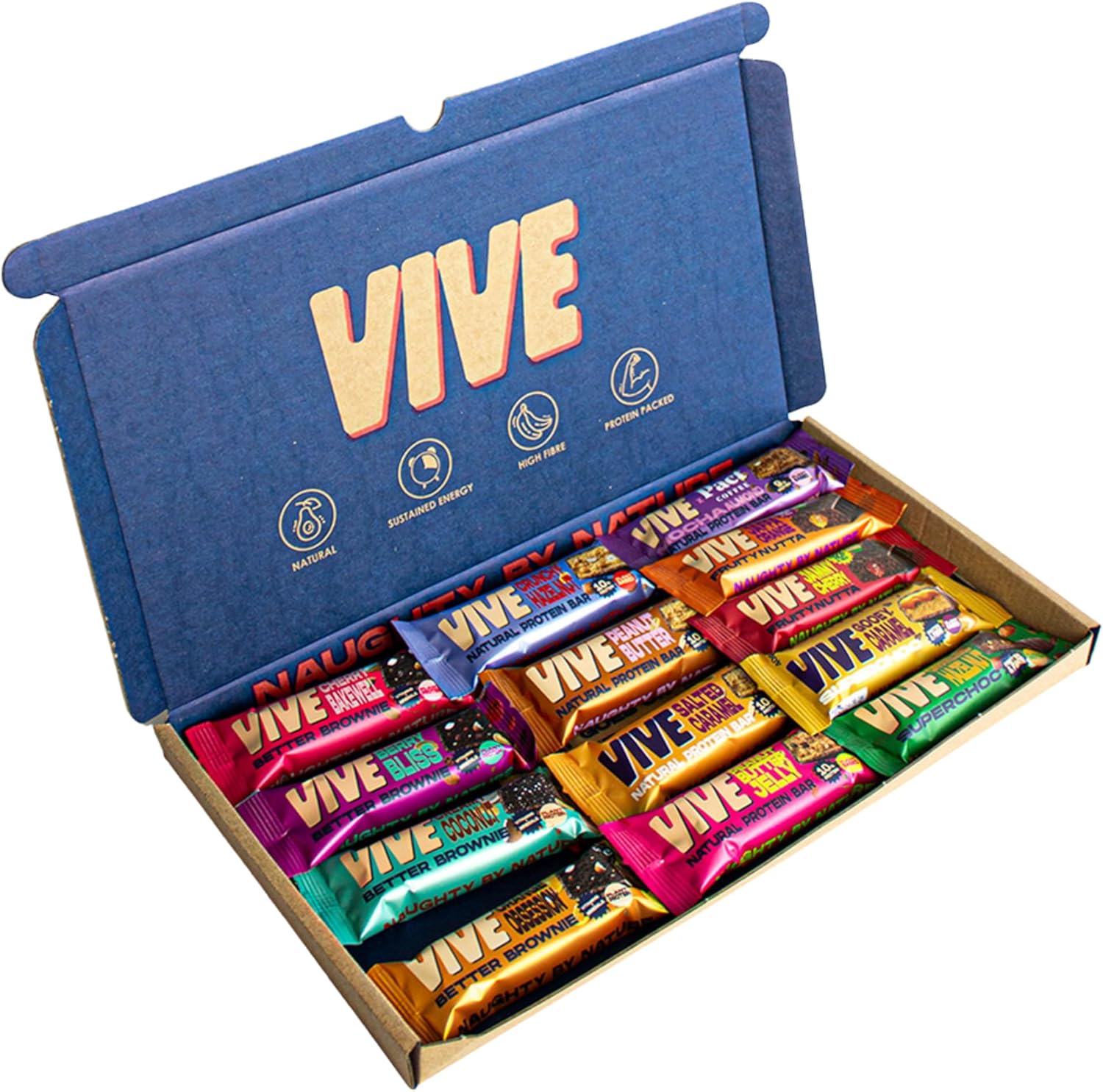 Vive Vegan Protein Bar & Snack Selection Box – 13 Assorted Bars Including Brownies & Fruity Nut Bars – High Fibre, Protein-Packed, Guilt-Free Treats (670g)