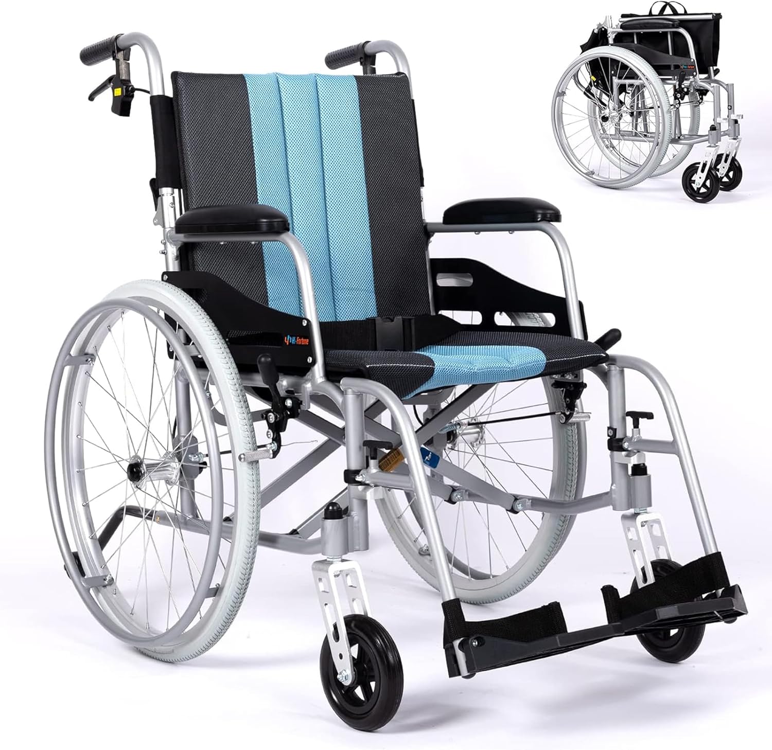 SUMELL Magnesium Lightweight Wheelchair - FSA HSA Eligible 21lbs Self propelled Chair with Travel Bag and Cushion, Portable and Folding 17.5” W Seat, Park & Brake Anti Tipper, Ultra Light, Blue
