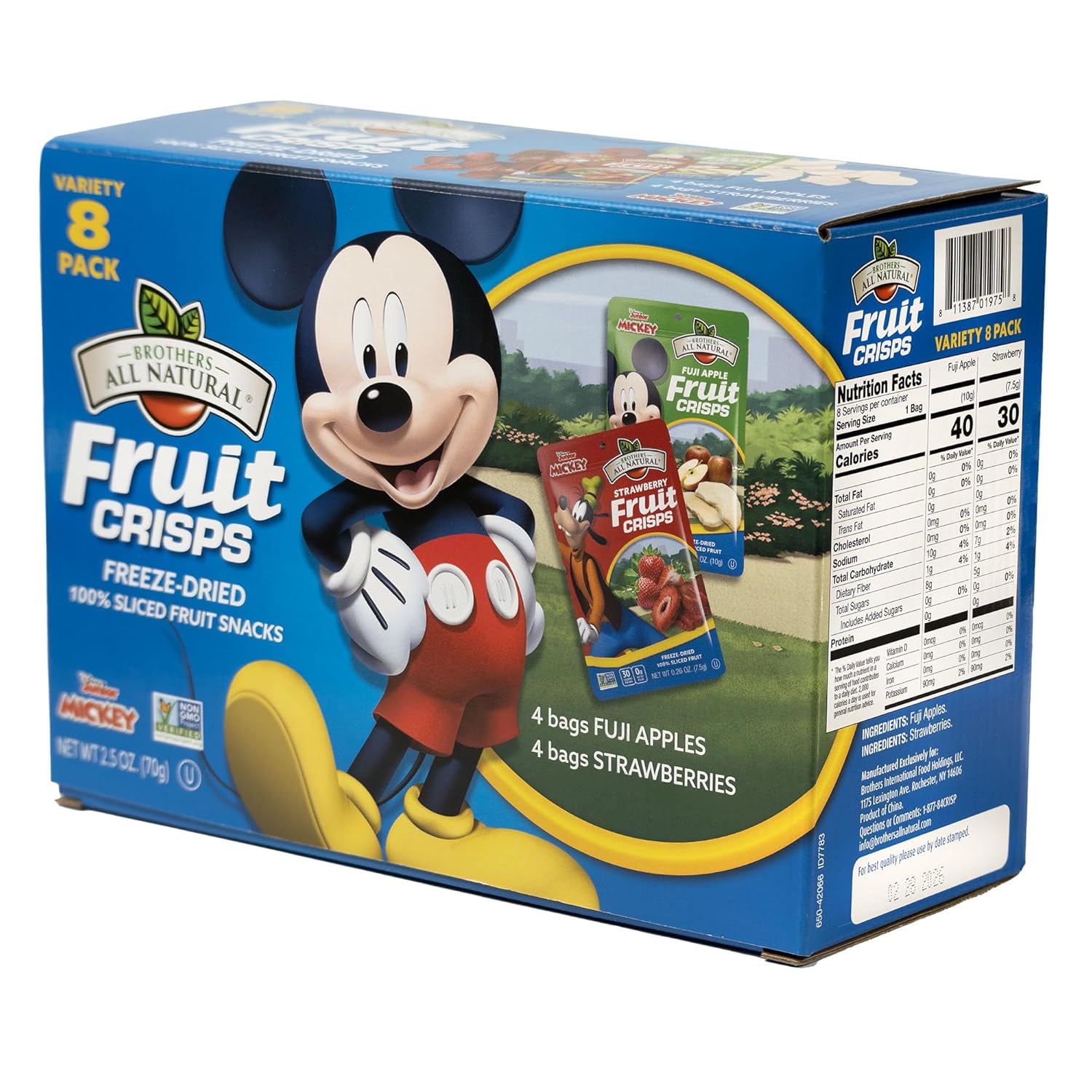 Brothers All Natural Disney Freeze Dried Fruit Crisps, Variety Pack, 8 Single Serve Bags, Fuji Apple, Strawberry, Made with 100% Fruit, Gluten Free, Soy Free, Vegan, Heathy Snack, Lunch Box Ready