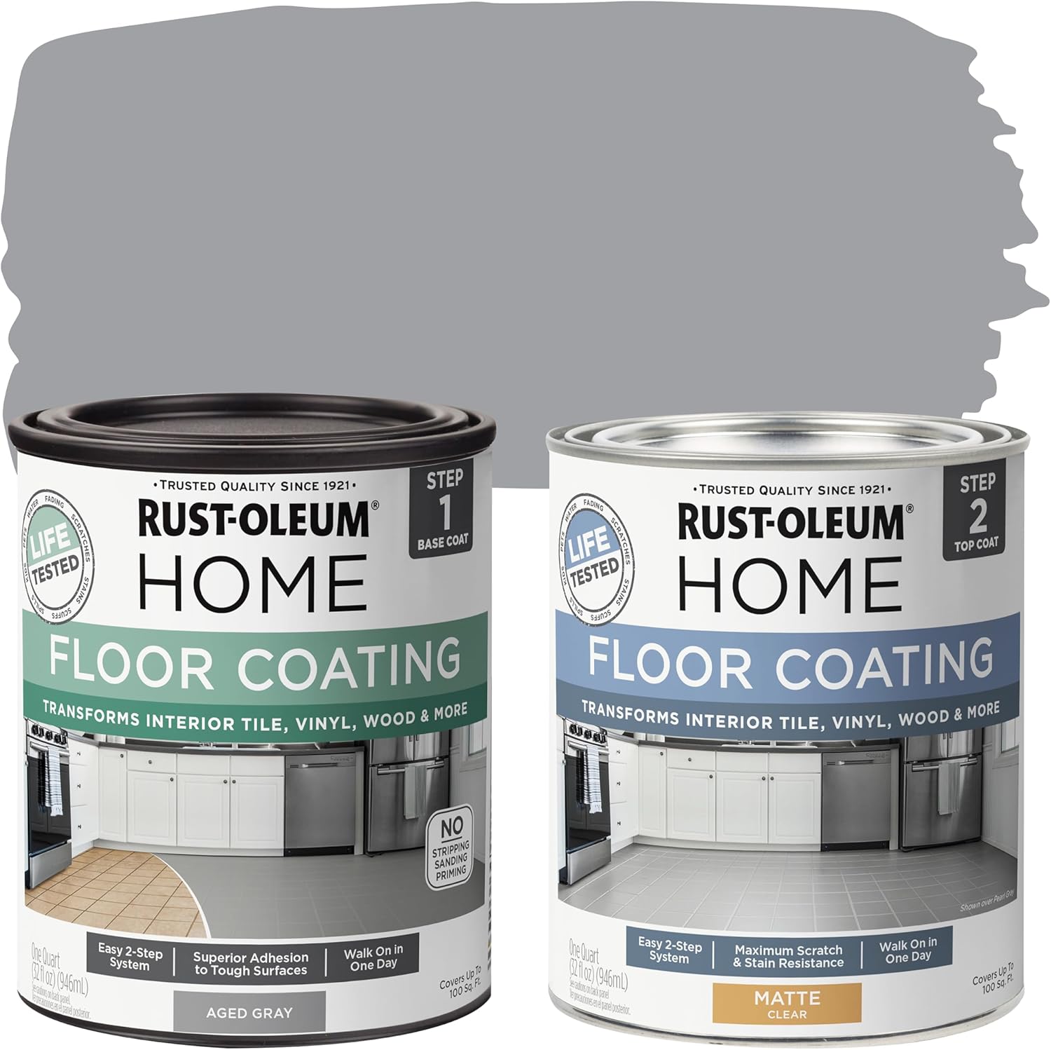 Rust-Oleum 367592 Home Interior Floor Coating Kit, Matte Aged Gray