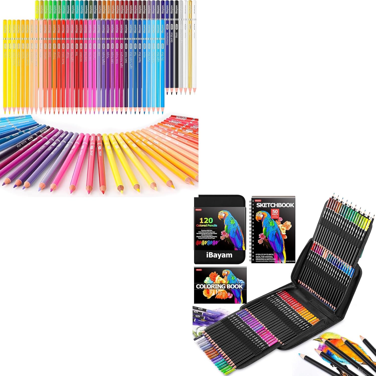 iBayam 72 Count Colored Pencils for Adult Coloring Books, 123-Pack Colored Pencils Set with Gift Case, 3-Color Sketch Pad