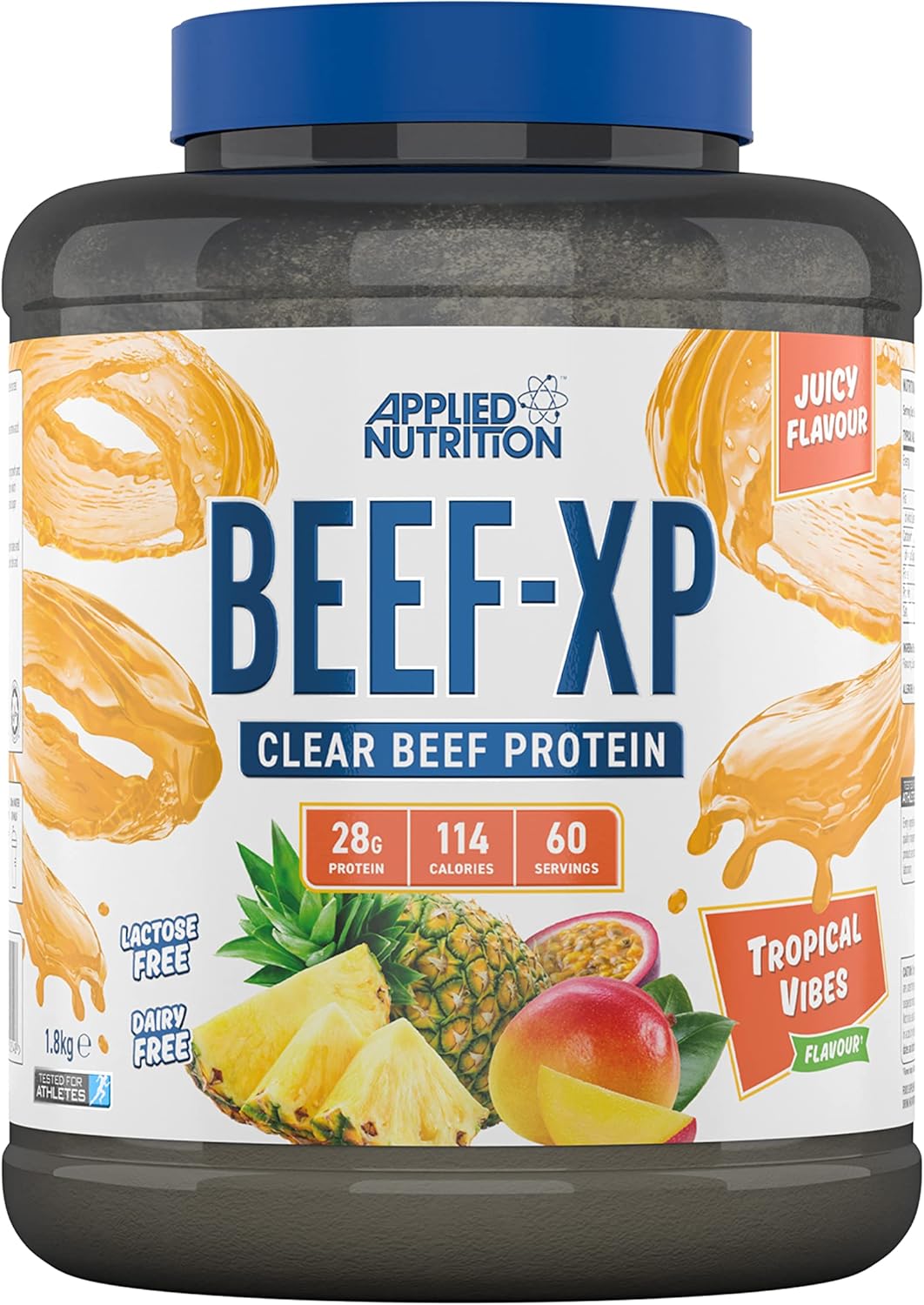 Applied Nutrition Beef XP - Clear Hydrolysed Beef Protein Isolate, Fruit Juice Style, Dairy Free Beef Protein Powder, Lactose Free, Zero Sugar, Low Fat, 1.8kg - 60 Servings (Tropical Vibes)