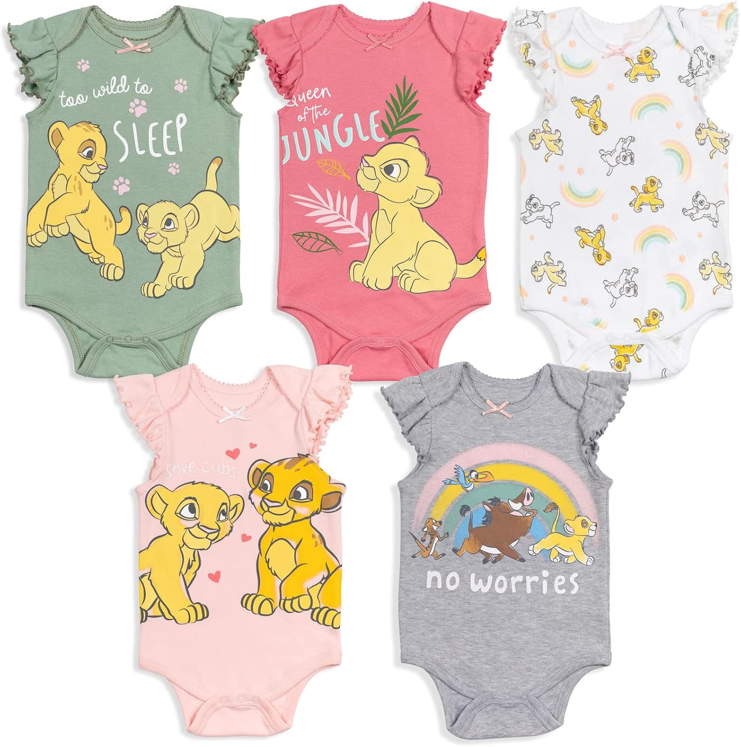 Disney Pixar Toy Story Bo Peep Jessie Baby Girls 5 Pack Bodysuits Newborn to Infant