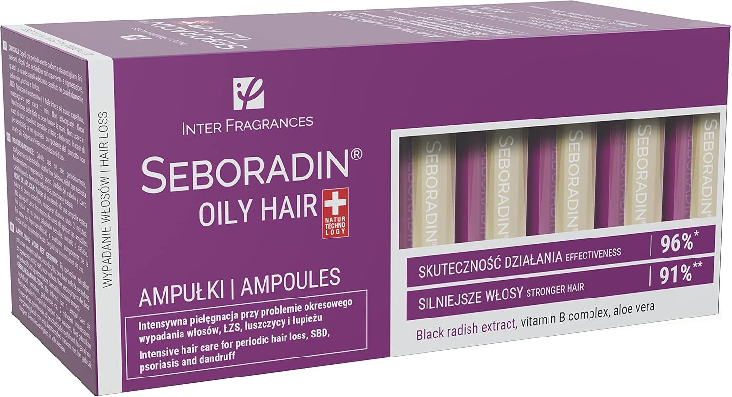 SEBORADIN Oily Hair Serum Ampoules 14 x 5.5ml Anti Hair Loss & Thinning Treatment Natural Extracts & Vitamins Herbal Scent Clear Unisex Adults Unisex