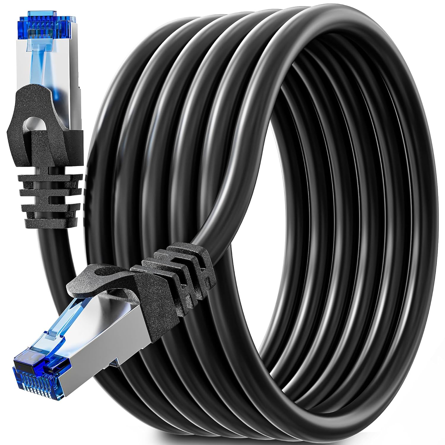 Ethernet Cable 5m, Cat 6 Internet Cable High Speed Network Cable 1000Mbps Gigabit, Patch Wifi Cable FTP Shielded Weatherproof 23AWG Wlan LAN Cable Black Indoor for Router