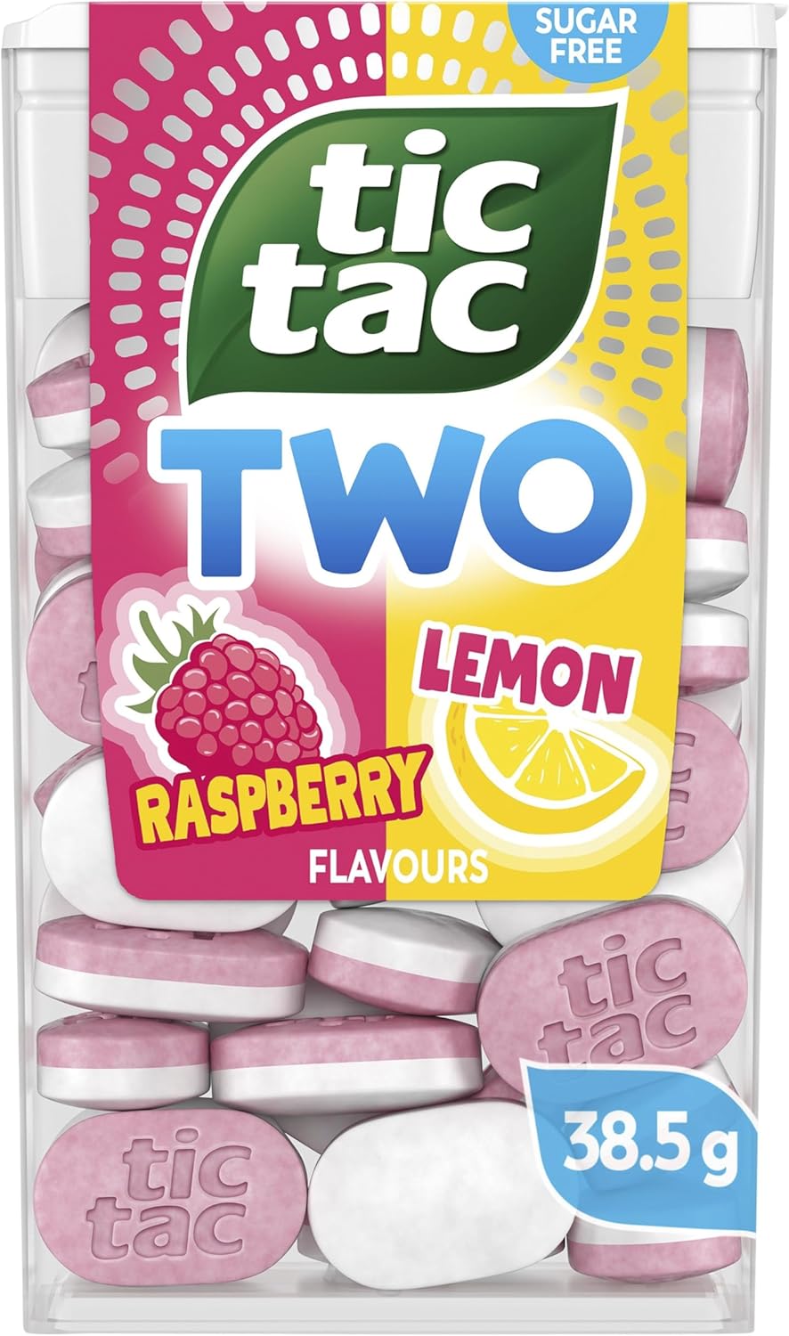 Tic Tac Two Raspberry & Lemon, Sugar-Free, 2-in-1 Flavour Mints, On-The-Go Refreshment - 1 Pack (38.5g)