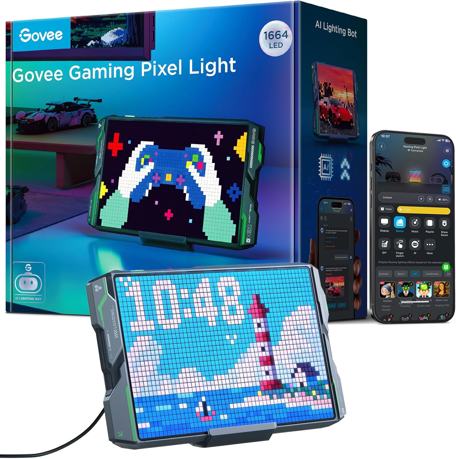 Govee Gaming Pixel Light, RGBIC LED Panel with Real-time Info Display, 150+ Scene Modes & DIY Options, Smart Pixel Lights (Wi-Fi Only), Works with Alexa, Ideal for Game Room Decor, 52x32 Pixels