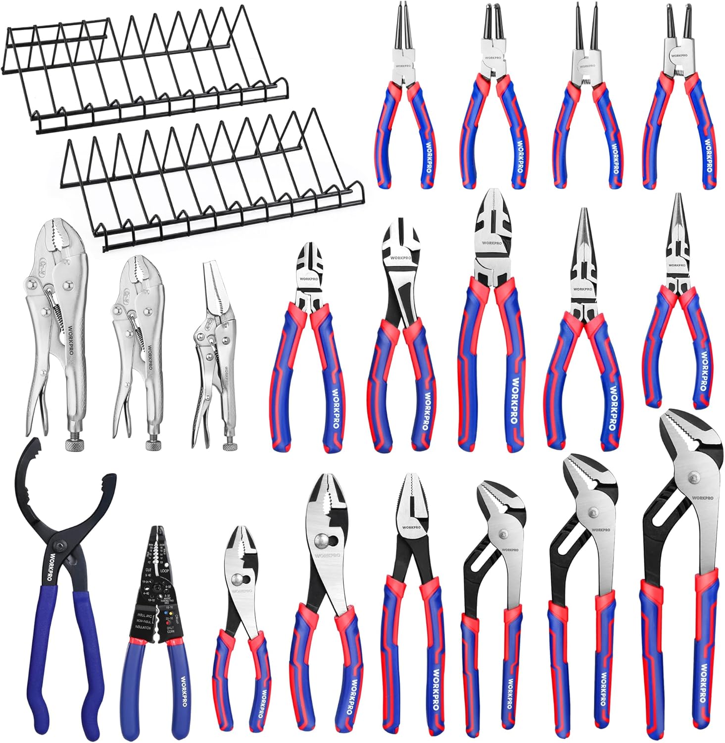 WORKPRO Pliers Set, 20-Piece Full Assortment of Pliers with 2-pack Plier Organizer Rack, Great Fits for Tool Box Drawer or Tool Chest, Ideal as Holiday, Fathers' Day and Christmas Gift