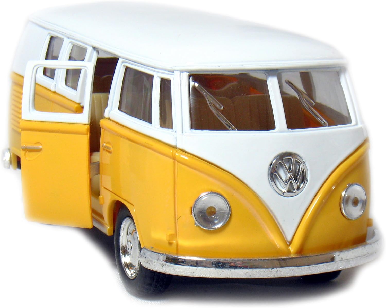 KiNSMART 1962 Volkswagen Classic Bus Yellow 1:32 Scale 5 Inch Die Cast Metal Model Toy Van, Pullback Acation