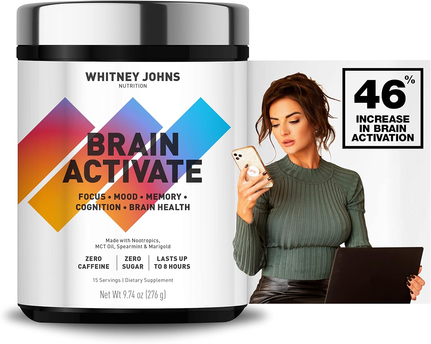 Brain Booster Supplement, Nootropic Focus, Brain Supplements for Memory & Focus, Reduce Brain Fog with Fast Acting Unique MCT C8 - Zero Sugar & Caffeine, 2 Tubs