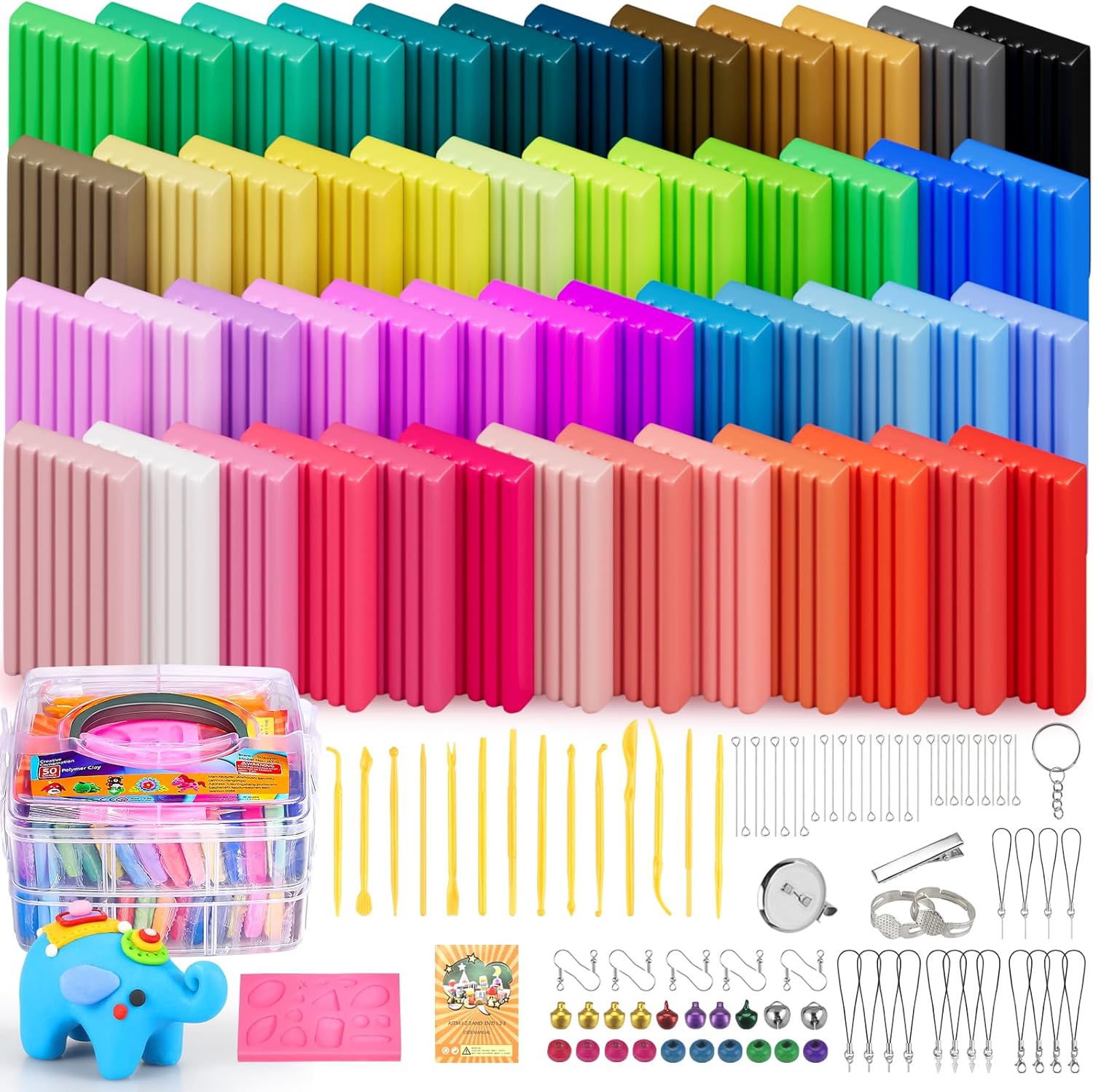 Polymer Clay 50 Colors, Modeling Clay for Kids DIY Starter Kits, Oven Bake Model Clay, Non-Toxic, Non-Sticky, Ideal Gift for Children and Artists