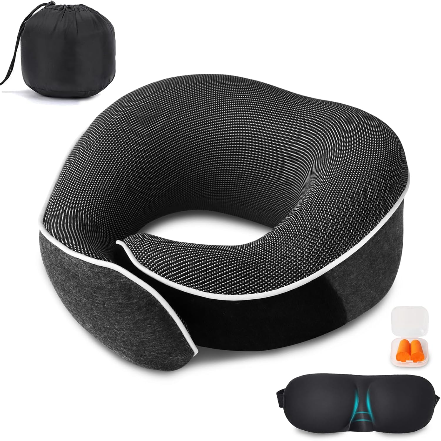 hywot Travel Pillow Airplane Neck Pillow for Travel, Plane Pillow Flight 360°Support Travel Pillow with Eye Mask, Earplugs, Carry Bag Dark Grey
