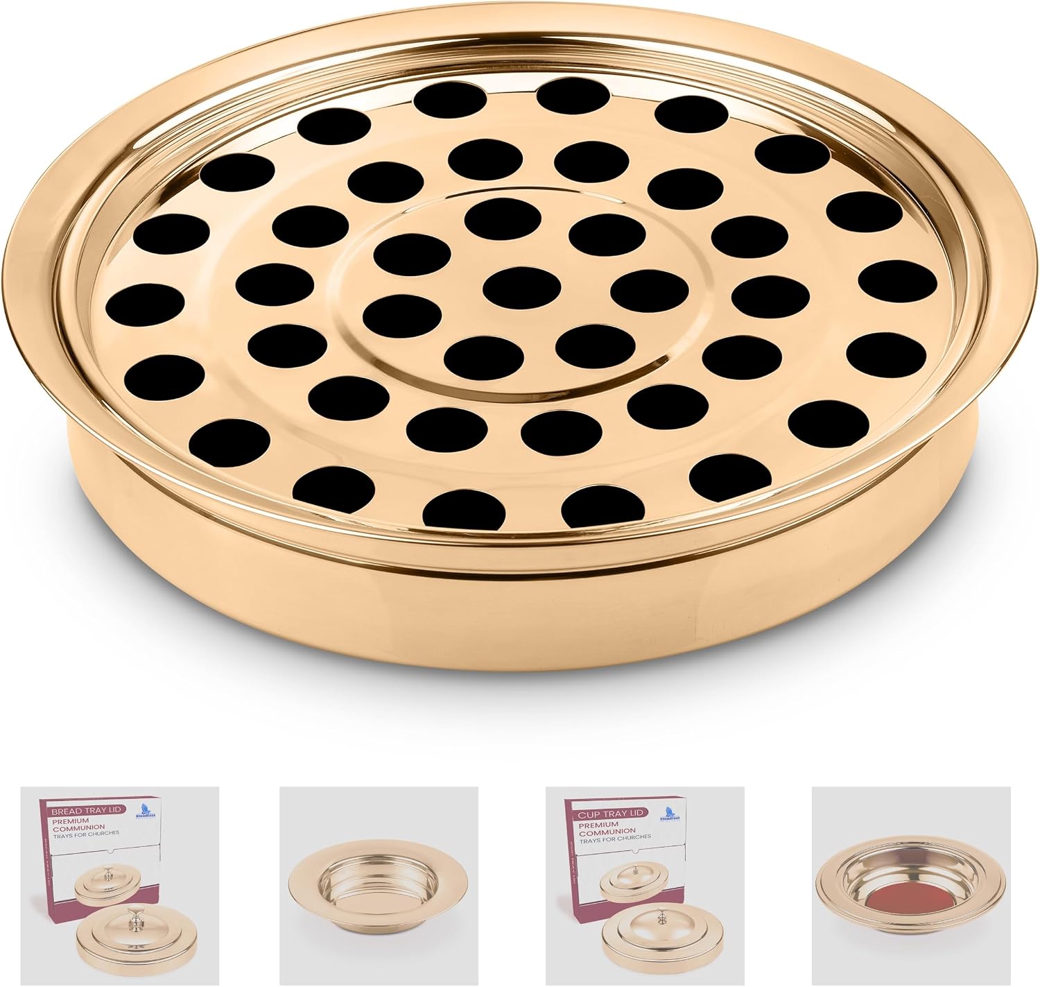 (Cup Tray) Gold Premium Communion Trays for Churches | Stainless Steel Communion Ware Set, Supplies | 40 Cup Tray