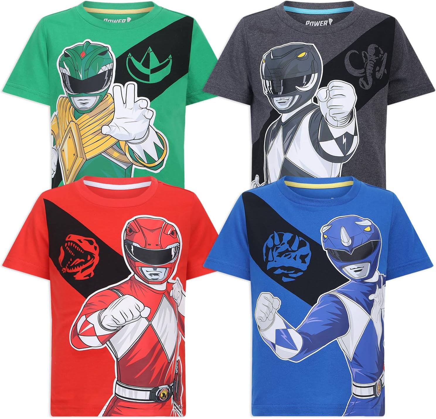 Power Rangers Hasbro Boys 4 Pack Short Sleeve T-Shirt for Toddler and Big Kids
