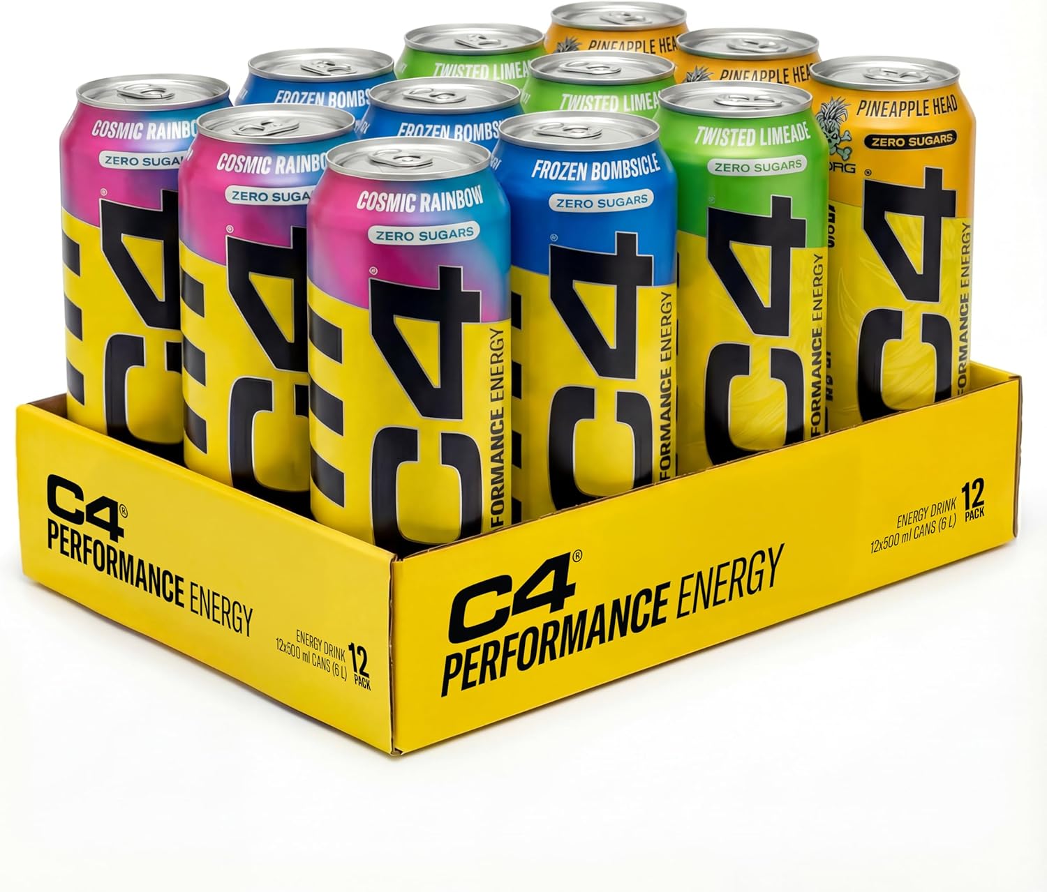 C4 Performance Energy Drinks Mixed Variety Pack 500ml (12 pack) | Sugar Free Energy Drink with 160mg Caffeine, 250mg Betaine, 1050mg Taurine | Low Calorie Fizzy Drinks for On the Go Energy and Focus