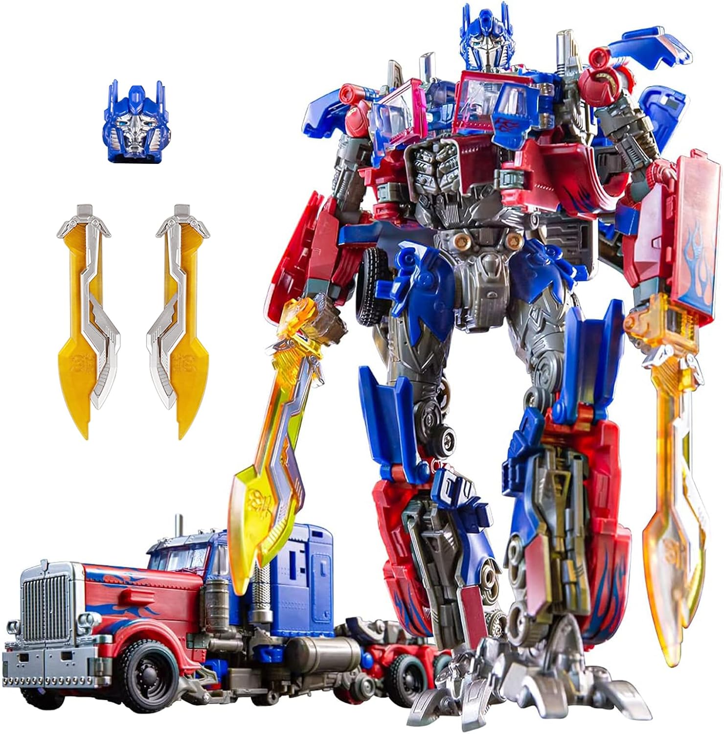 Transforming Toys Figures, Deformation Car Robot Toy with Extra Interchangeable Head & Weapons - Action Figure for Kids 7 +, Birthday Toy