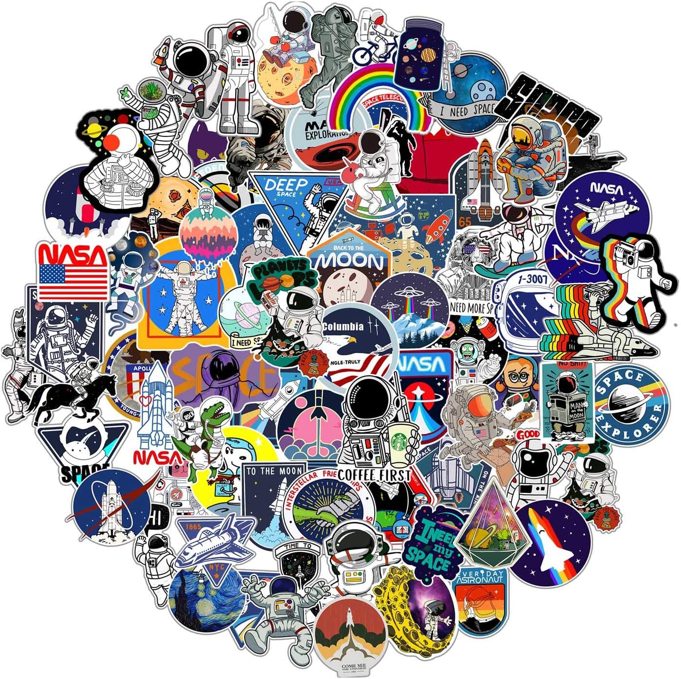 100pcs Space Stickers for Water Bottle, Laptop - Waterproof Vinyl NASA Pack, Space Theme Gifts for Adults, Teens, Kids, Boys - for iPad, MacBook, Skateboard Decals