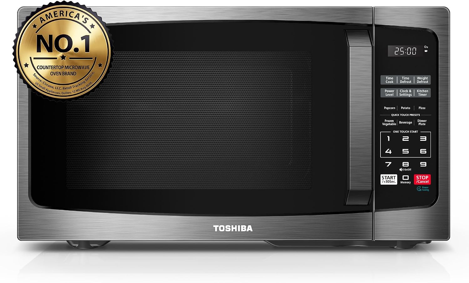 TOSHIBA Microwave Oven, 0.9 Cu.Ft, 900W, Black Stainless Steel