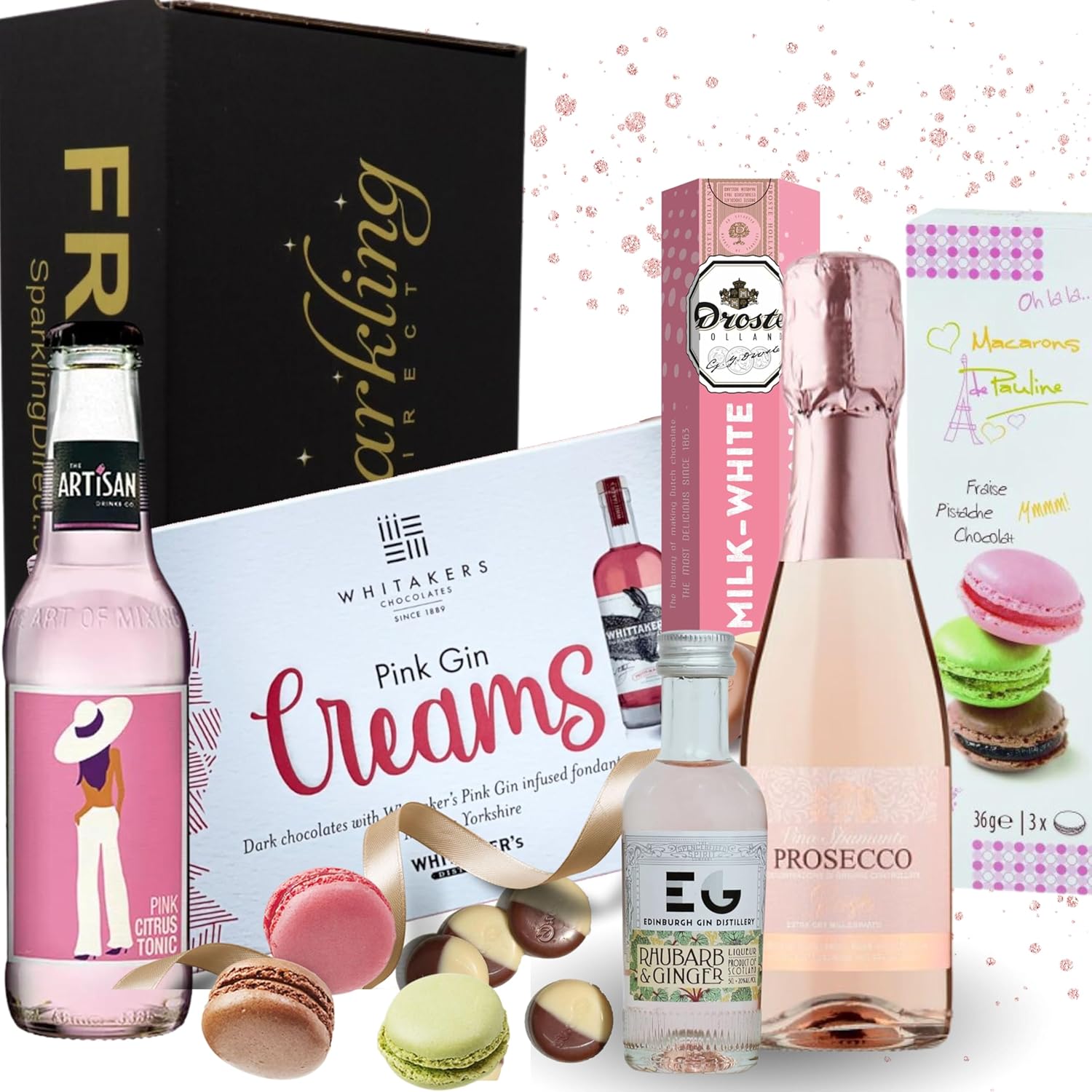Pink Gin & Tonic Gift Set - Mini Prosecco Rose & Chocolate - Luxury Alcohol Hamper for Women, Gin & Prosecco Lovers - Anniversary, Birthday Gifts for Her, Christmas Presents - Best Friend Gift Ideas