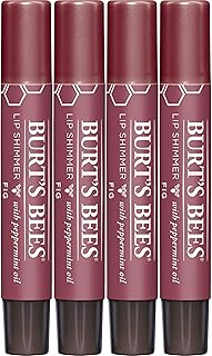 Burt's Bees Shimmer Lip Tint Valentines Day Gifts, Tinted Lip Balm Stick, Moisturizing for All Day Hydration with Natural Glowy Pigmented Finish & Buildable Color, Fig (4 Pack)
