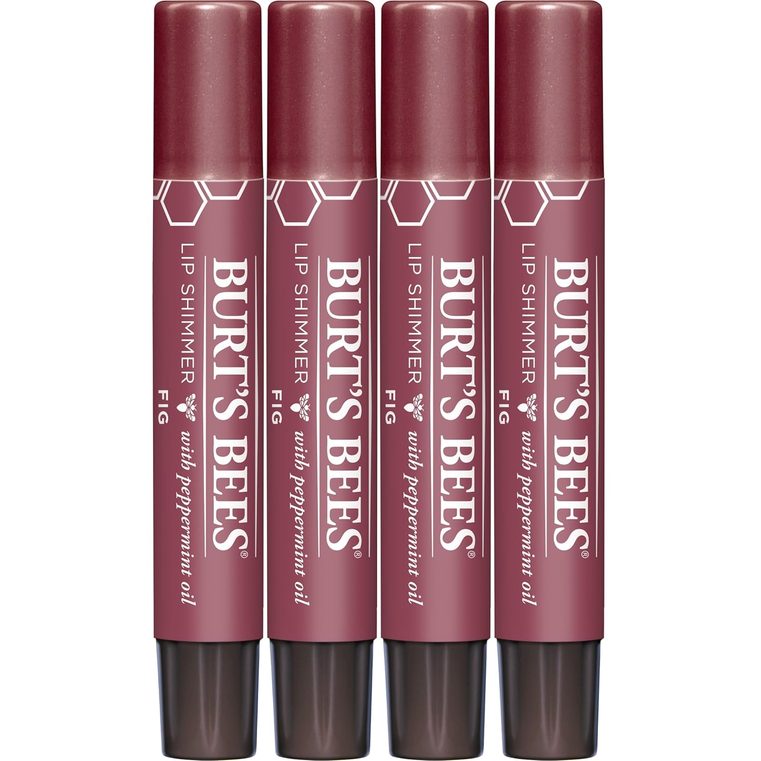 Burt's Bees Shimmer Lip Tint Valentines Day Gifts, Tinted Lip Balm Stick, Moisturizing for All Day Hydration with Natural Glowy Pigmented Finish & Buildable Color, Fig (4 Pack)