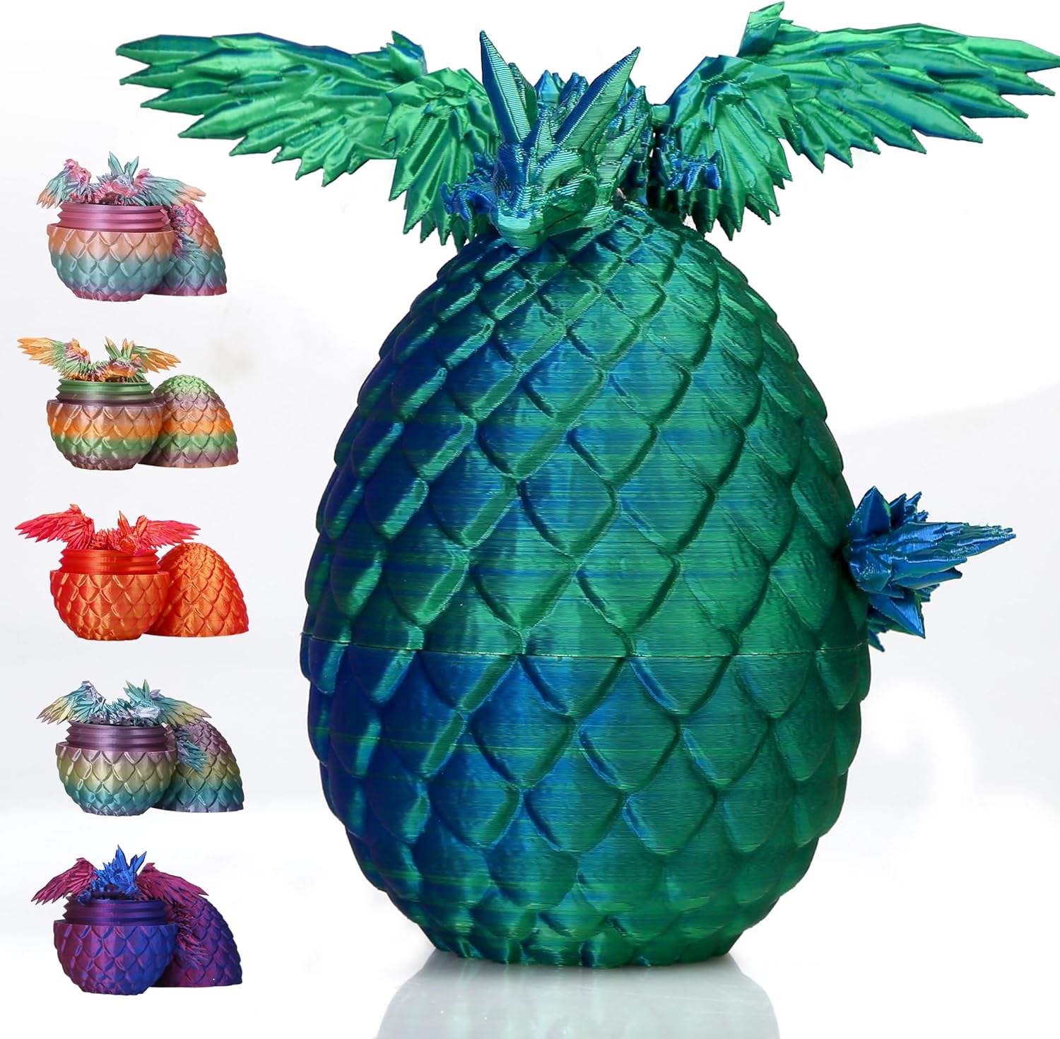 Easter 3D Printed Dragon Egg with Flying Dragon Inside Fidget Gifts for Easter Basket Stuffers (Blue)