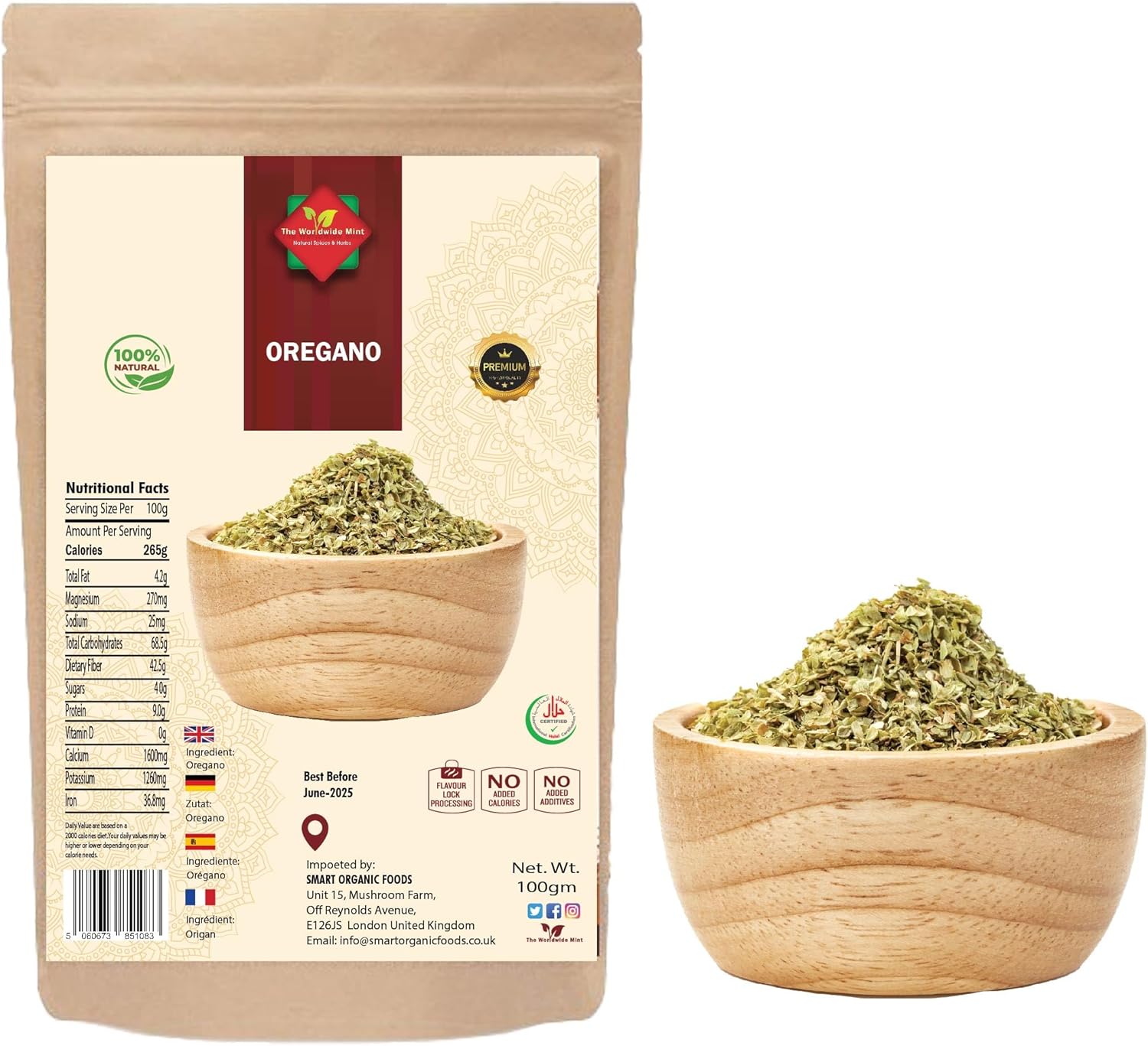 The Worldwide Mint Oregano ( 100g/3.52oz) | Dried Oregano | Oregano Leaves | Premium Quality | 100% Natural | No Additives, 100 g (Pack of 1)