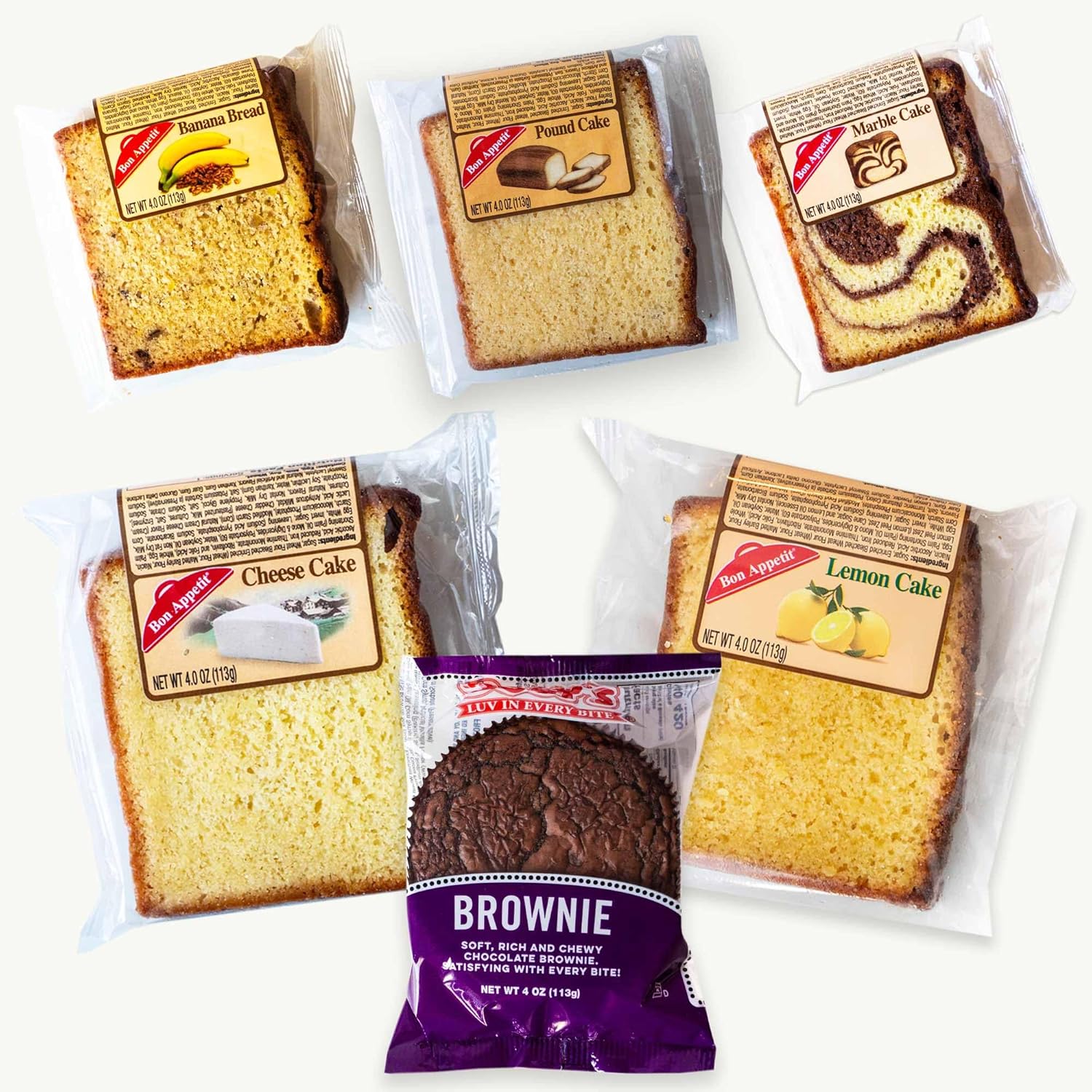 Pound Cake Variety Pack - Marble, Lemon, Banana Bread, Cheese Cake, Pound Cake - Jumbo Brownie 4oz - 6 Items