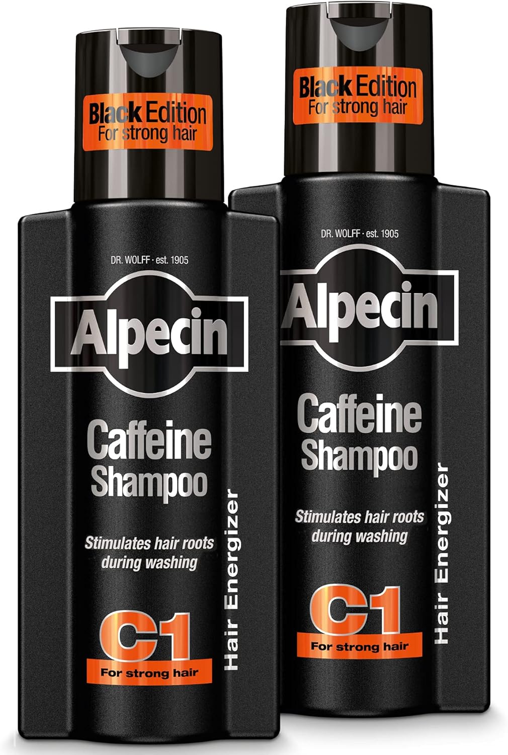 Alpecin Caffeine Shampoo C1 Black Edition - 2 x 250 ml - with new fragrance | Natural hair growth for men | Energy for strong hair | Hair Care for Men Made in Germany