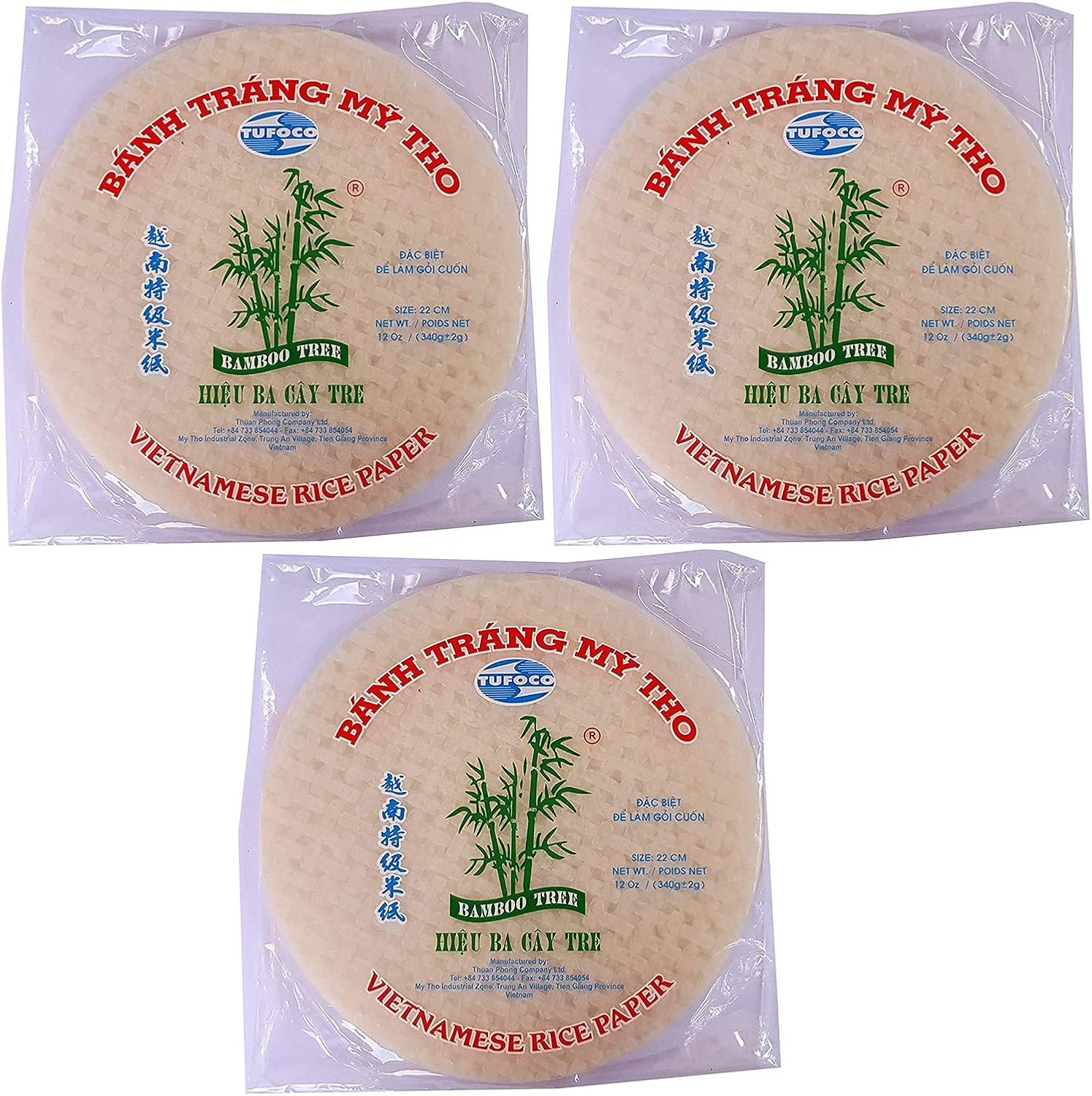 Round Vietnamese Rice paper 22cm 340g Summer Roll Goi Cuon Banh Trang Fresh Spring Roll Pack of 3