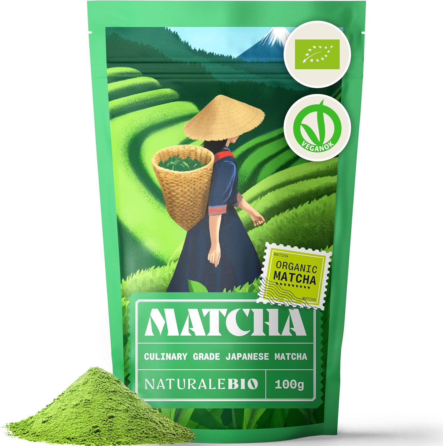 NaturaleBio Japanese Organic Matcha Green Tea Powder - Culinary Grade - 100 gr. Tea Produced in Japan, Uji, Kyoto. Use for Cooking, Baking, Smoothie Making and with Milk. Vegan & Vegetarian Friendly