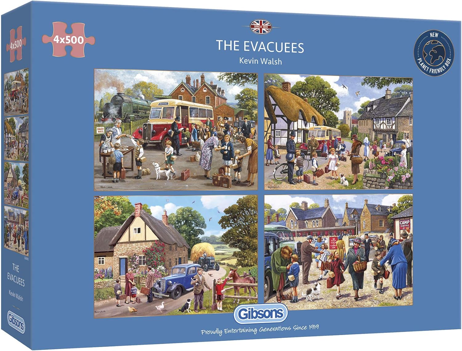 Gibsons The Evacuees 4 x 500 Piece Jigsaw Puzzles | Multi-Box Set | British Nostalgic Traditional Sustainable Puzzle for Adults Teens | Premium 100% Recycled Board | Great Gift for | Gibsons Games