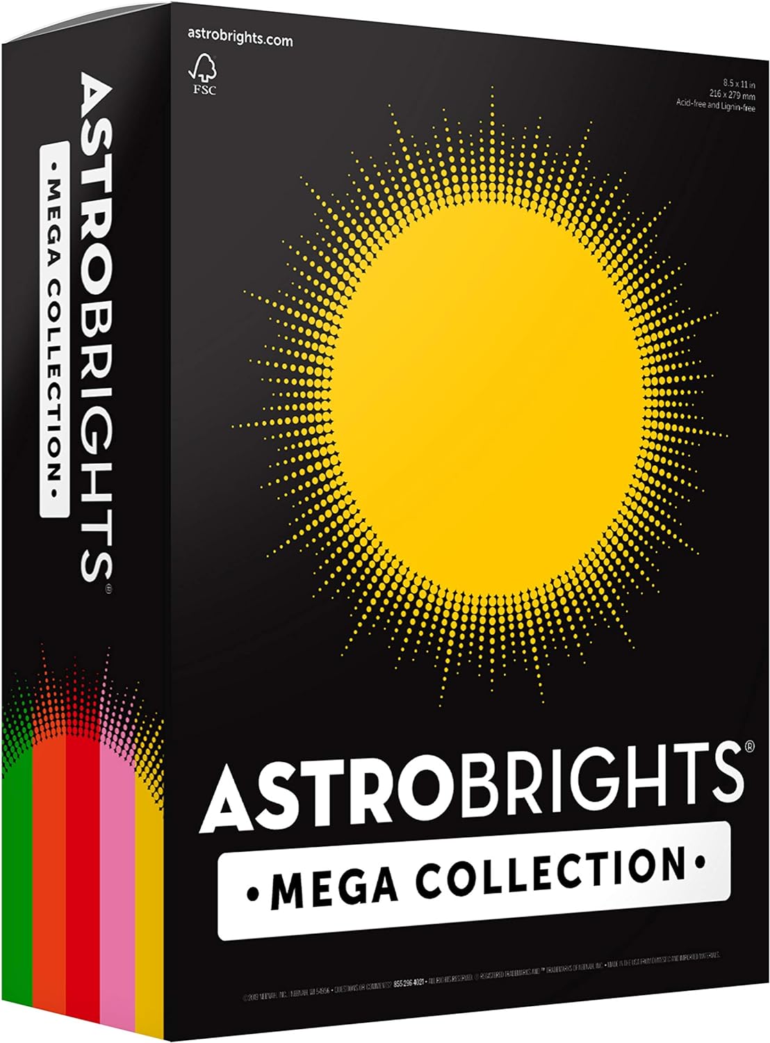 Astrobrights Mega Collection Colored Paper, 8 ½ x 11, 24 lb/89 gsm, “Retro” 5-Color Assortment, 625 Ct. (91685)"Amazon Exclusive" - More Sheets! , Assorted