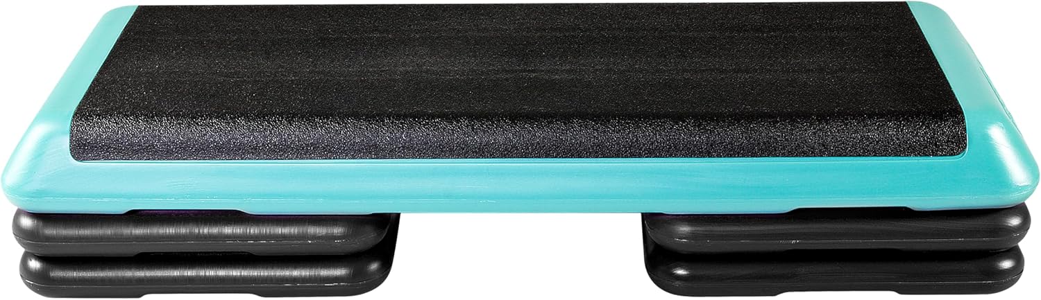 The Step (Made in USA) Original Aerobic Platform – Health Club Size – With Four Original Risers (Teal Platform with Black Risers), One Size
