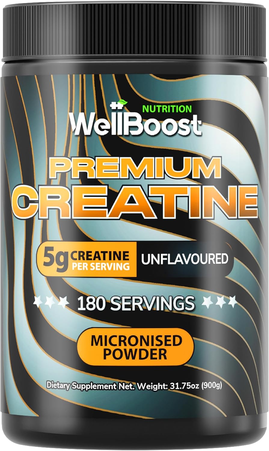 WellBoost Nutrition Micronised Creatine Powder, 300g 100% Pure Creatine Monohydrate Powder for Performance and Muscle Power, Unflavoured Shake (60 Servings)