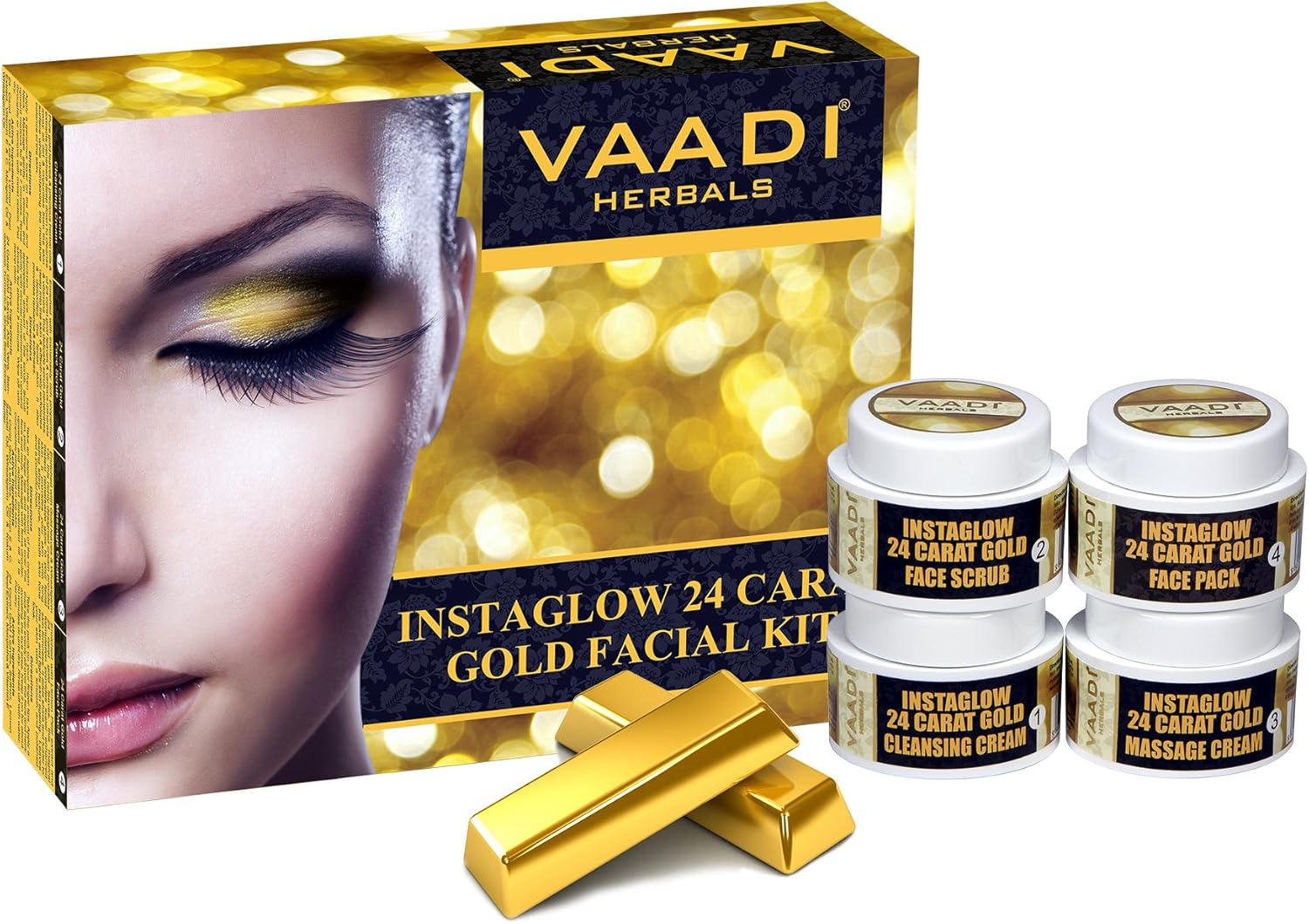 Vaadi Herbals Gold Facial Kit - 24 Carat Gold Leaves, Marigold & Wheatgerm Oil, Lemon Peel Extract 70 gms
