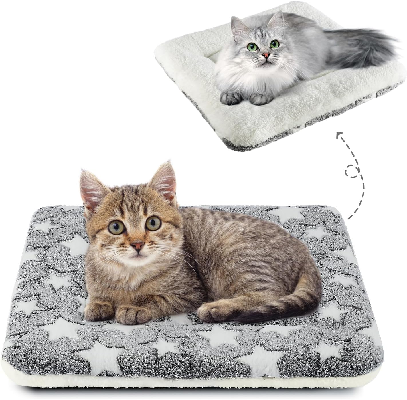 MORA PETS Cat Bed for Indoor Cats Washable Flat Kitten Bed Blanket Soft Warm Pet Pad for 18 inch Cage Small Dog Bed Mat Mattress Puppy Crate Pillow Reversible Extra Small 45x37cm Grey