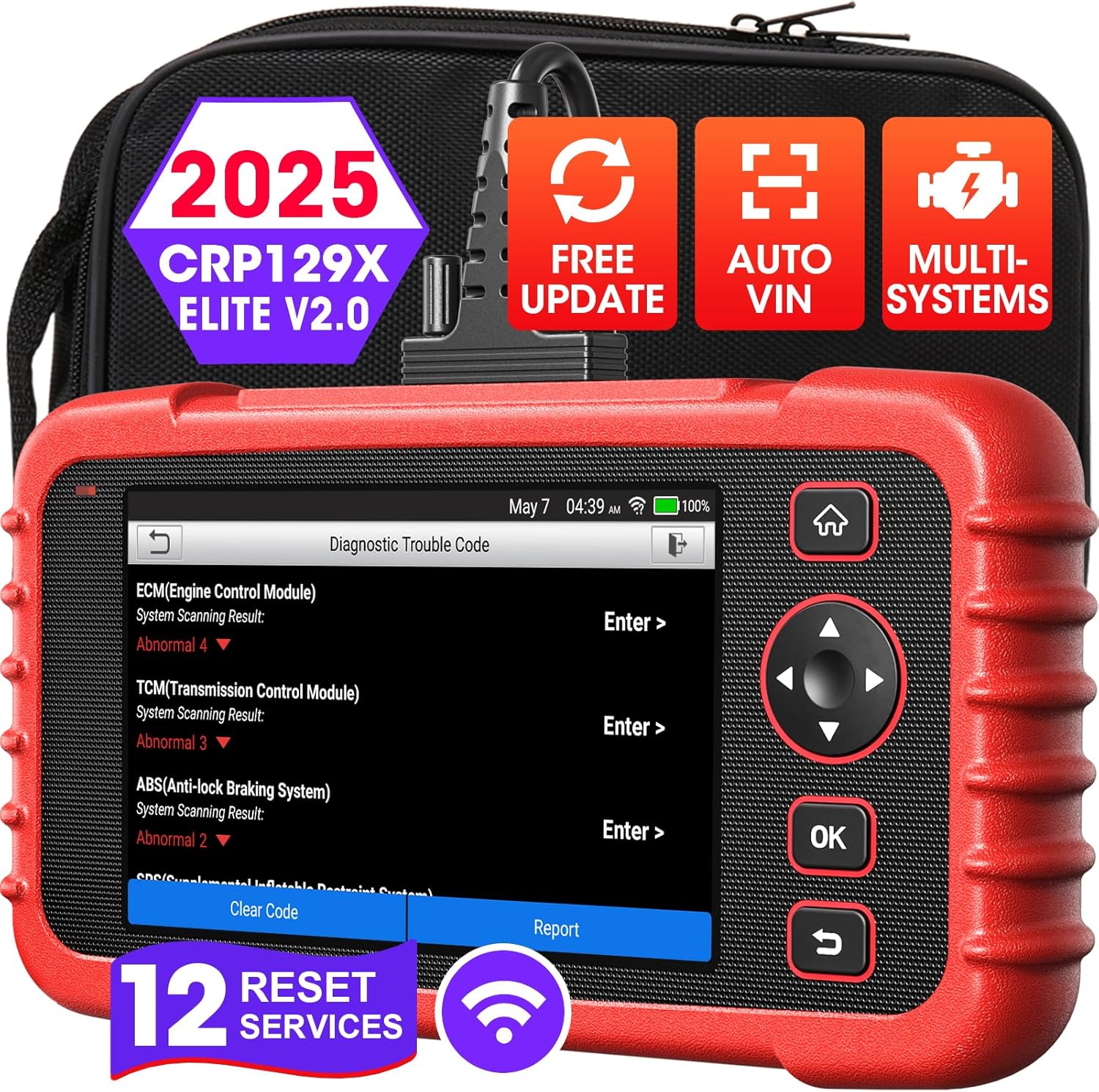 LAUNCH OBD2 Scanner CRP129X V2.0 Car Code Reader Scan Tool for ABS SRS Transmission Engine Diagnostic, with 12 Service Functions, Lifetime Free Update, Auto VIN, Battery Test