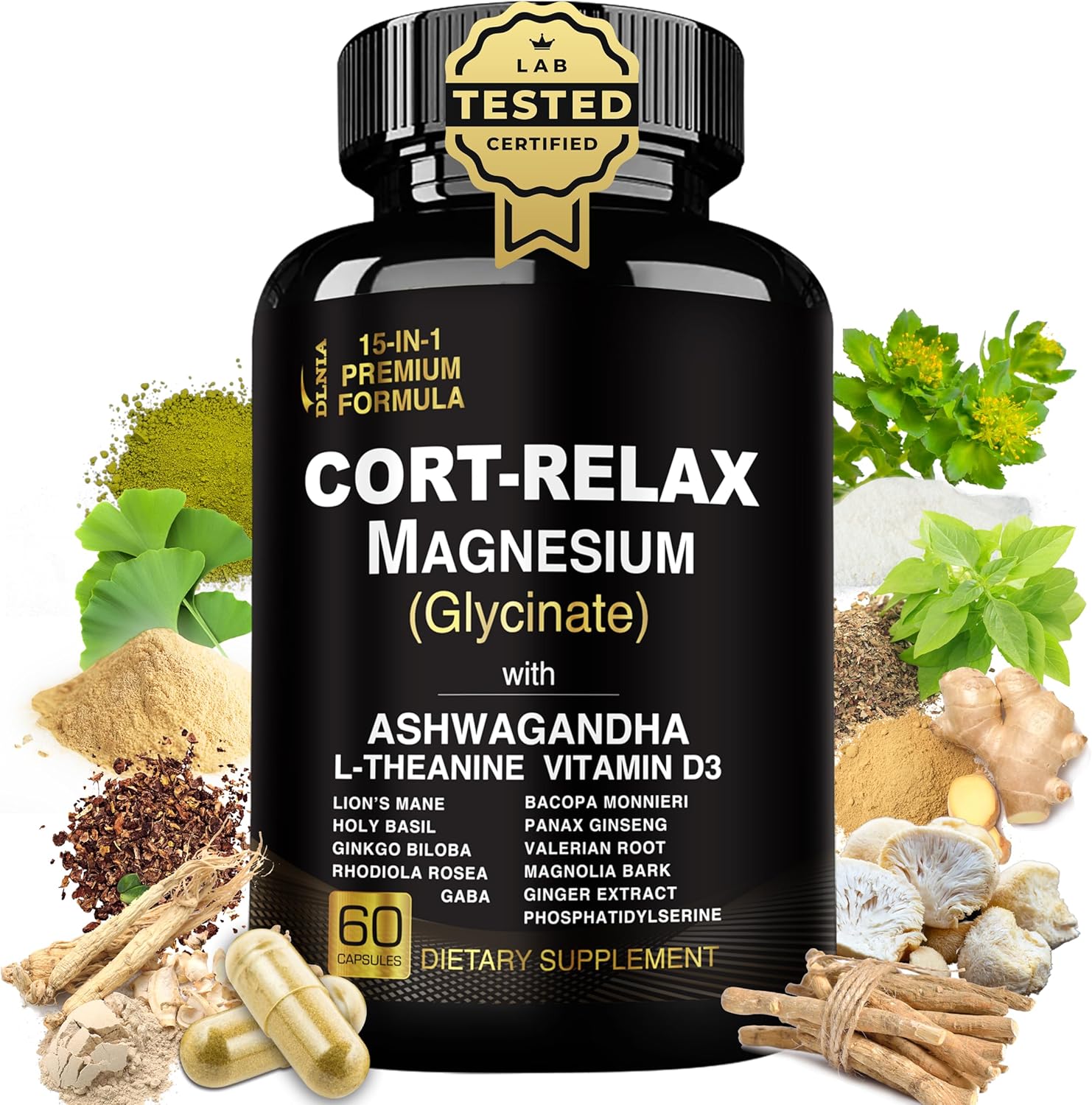 Super Calm Cortisol Supplements for Women & Men with Magnesium Glycinate, Ashwagandha, L-Theanine, Phosphatidylserine, Ginkgo & Lions Mane for Calm, Focus, Mental Clarity, Relaxation, Sleep, Energy