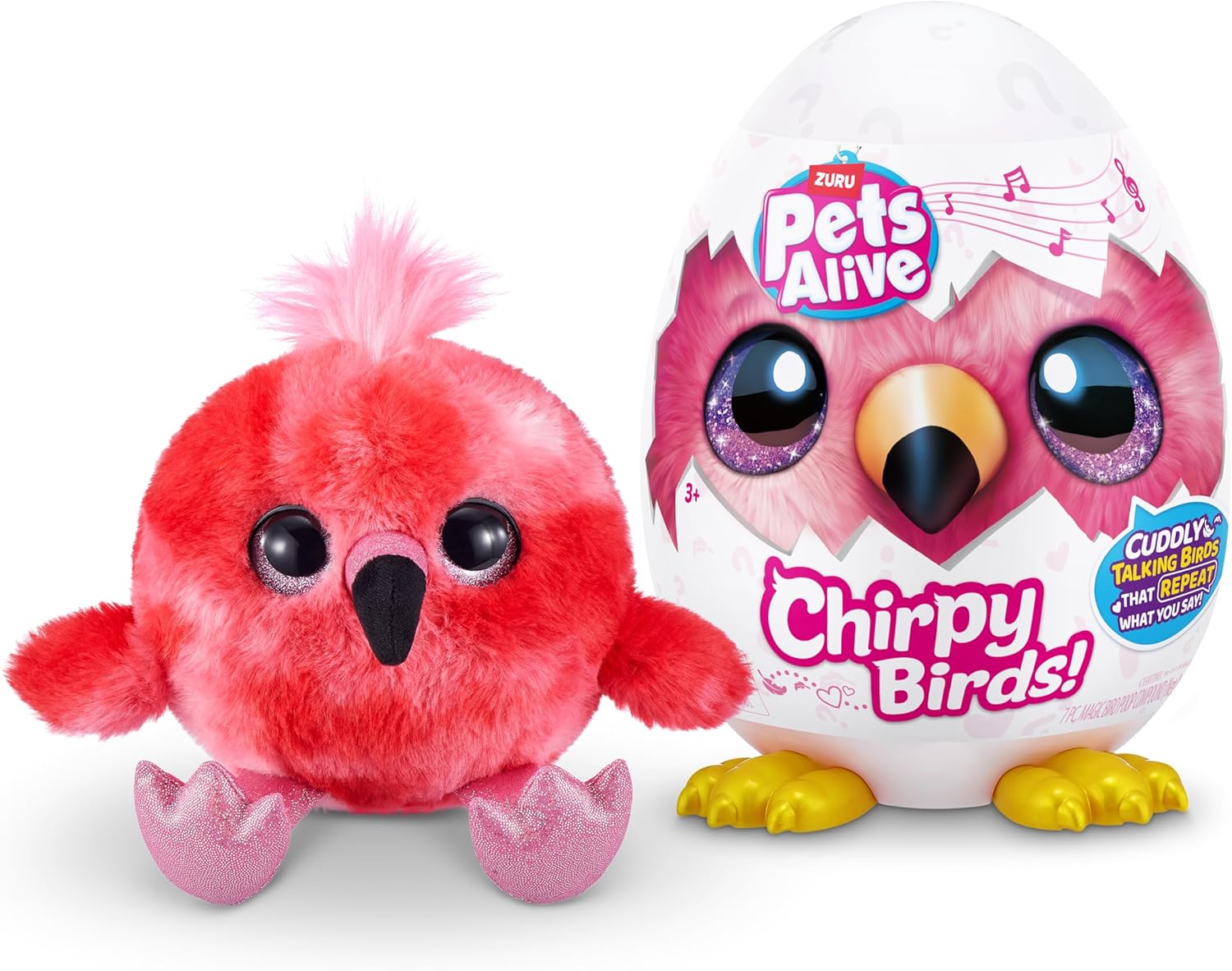Pets Alive Chirpy Birds (Flamingo) by ZURU, Electronic Pet That Speaks, Giant Surprise Egg, Stickers, Comb, Fluffy Clay, Bird Animal Plush for Girls