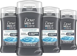 DOVE MEN + CARE Deodorant Stick for Men Clean Comfort 4 Count Aluminum Free 72-Hour Odor Protection Mens Deodorant with 1/4 Moisturizing Cream 3 oz (Pack of 4)