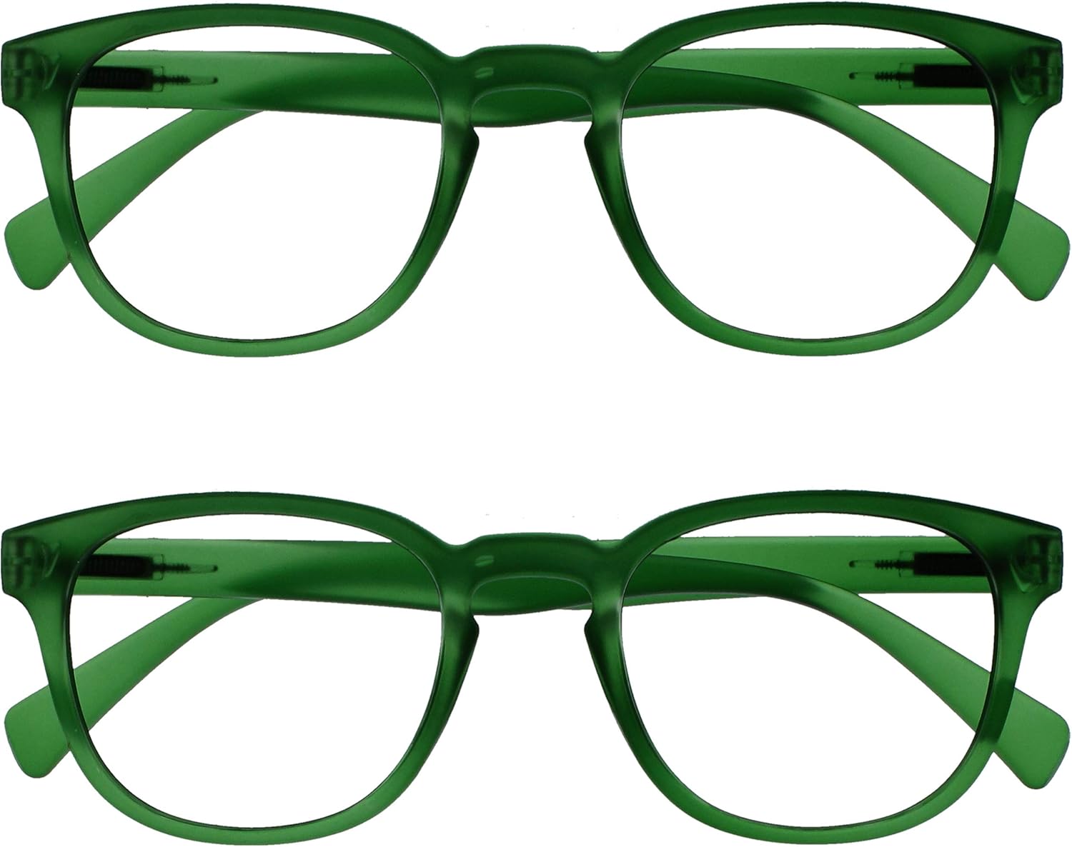 OPULIZE POP Reading Glasses for Women Men,Scratch Resistant Round Matt Frame with Spring Hinges, Green +2.00 (Pack of 2)