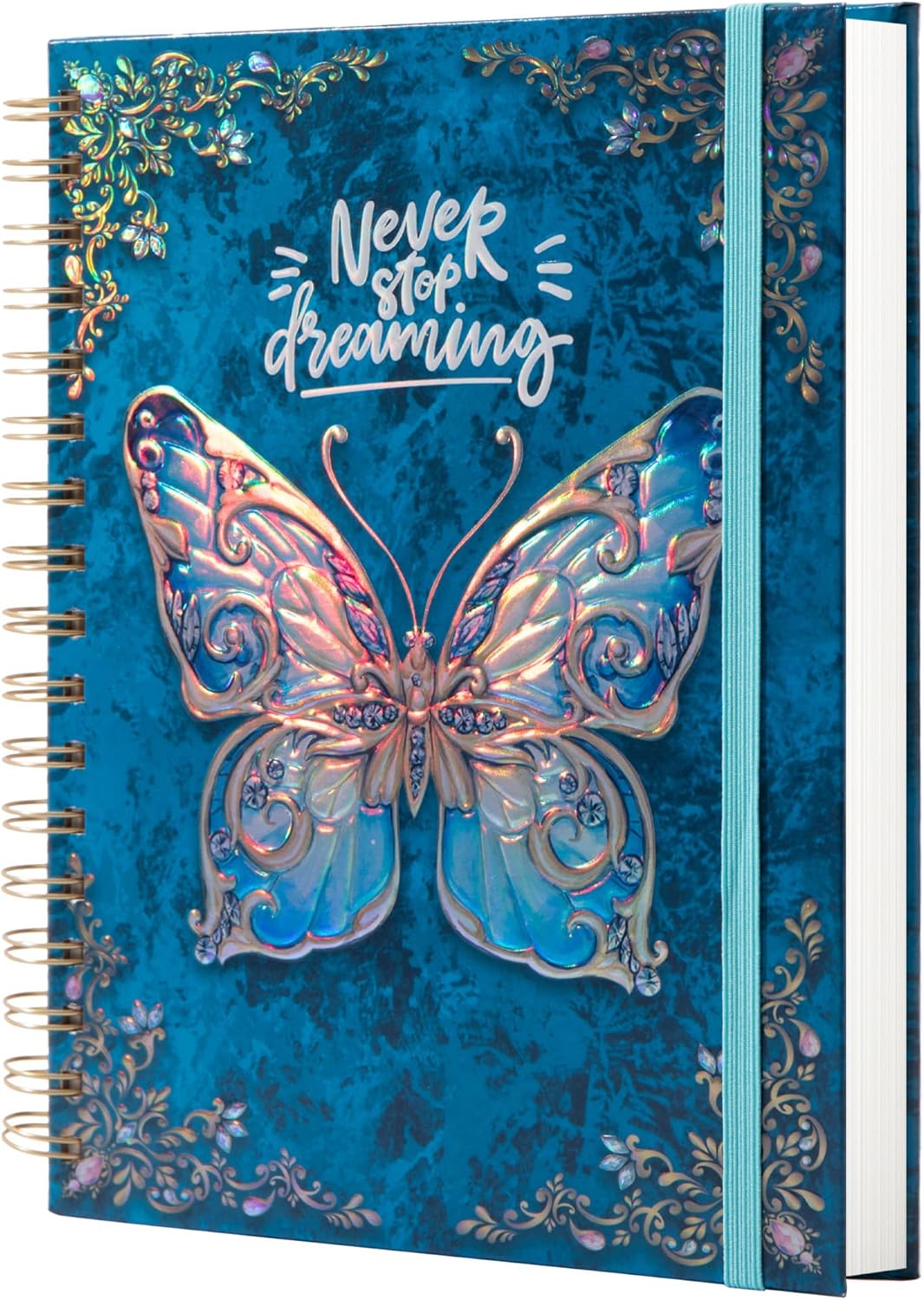 Spiral Notebook Journal-College Ruled Journal for Writing-B5 3D Butterfly Embossed Hardcover Notebooks -Writing Journal for Women-with Elastic Closure Band, 192 Pages Lined Paper for School, Office