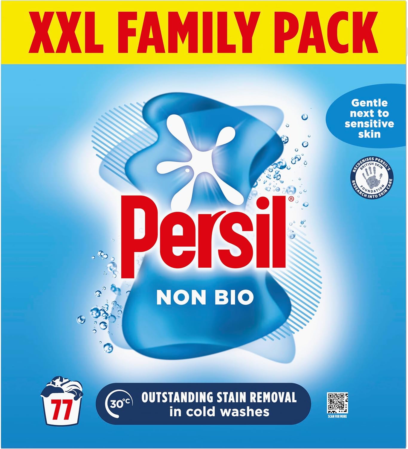 Persil Non Bio Washing Powder XXL Family Pack gentle next to sensitive skin for outstanding stain removal in cold washes 77 washes (3.85 kg)