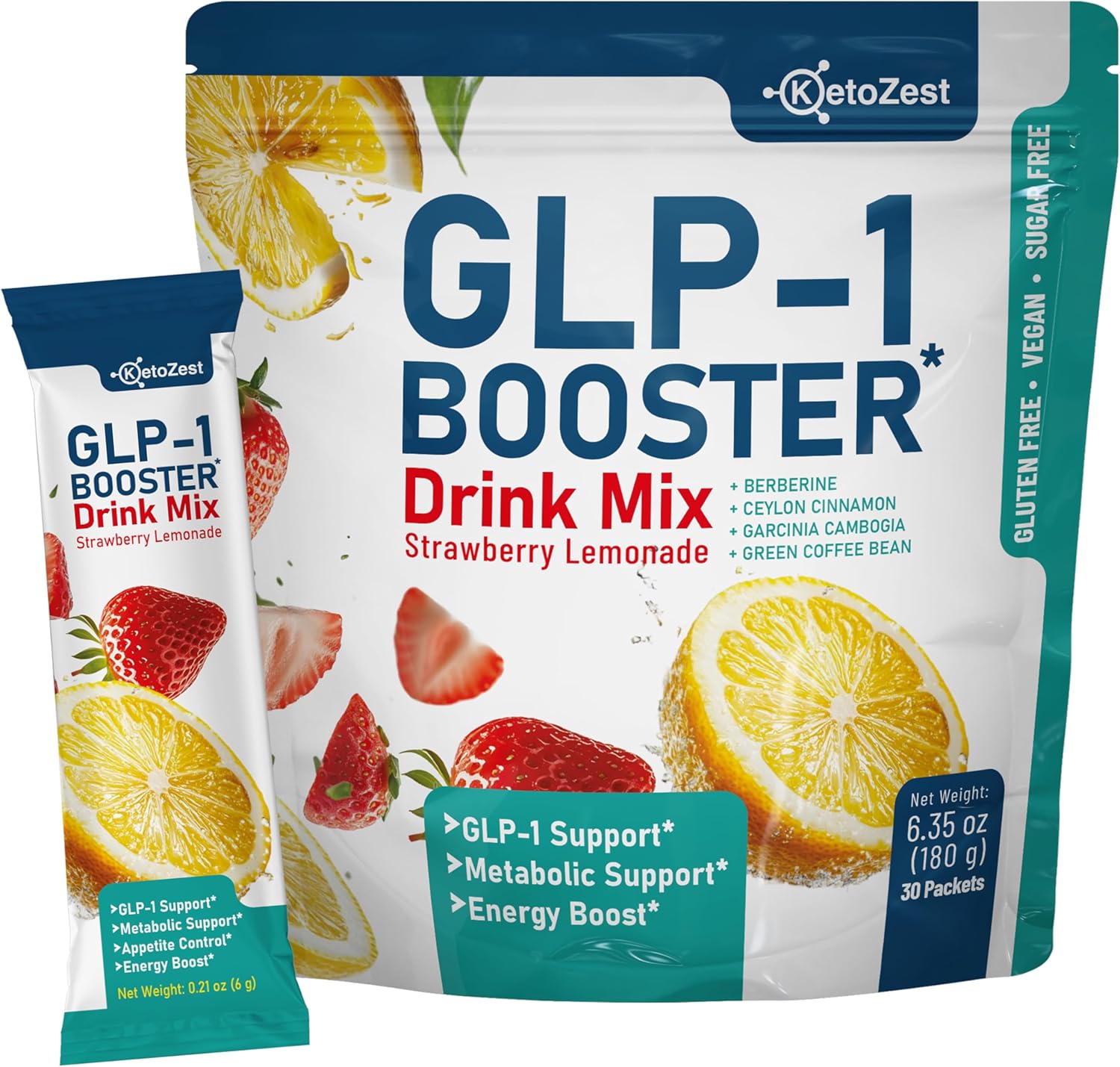GLP-1 Booster Drink Mix Powder - Women Men Weight Loss Support - GLP1 Boosting Prebiotic Fiber Supplement Gummies - Daily Natural Metabolism & Fat Burn Support - Reduce Bloating Gut