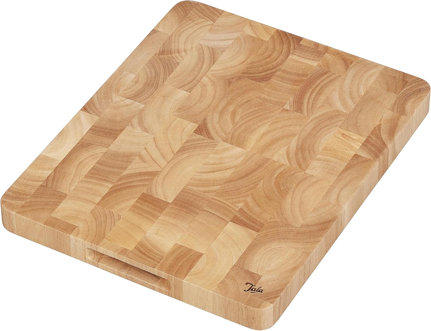 Tala End Grain Rectangular Chopping Board with Integrated Handles, Premium Food Grade Hevea Wood, Ideal for Chopping, Slicing, Preparation and Serving All Foods, Measures 37x30x3cm